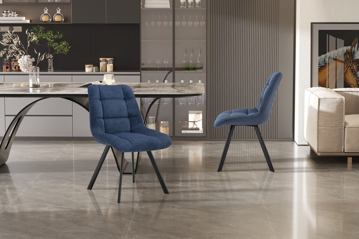Rousseau - Stoel Lizzy Stof Blauw - 88.5x52x61.5 cm