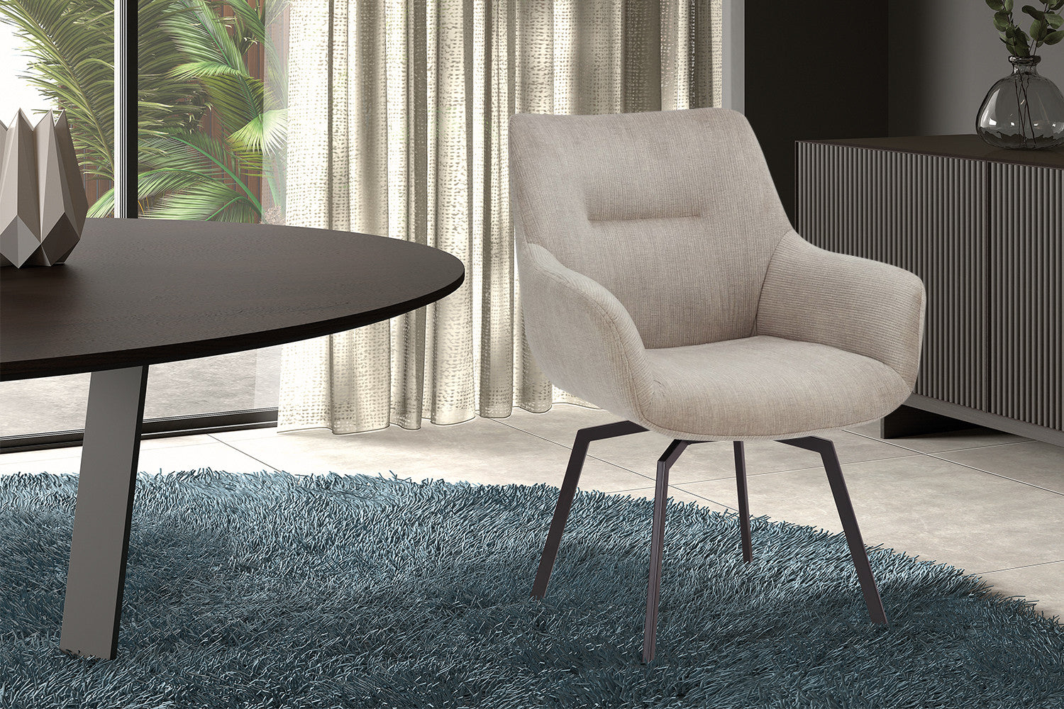 Rousseau - Chaise Modeste - Velours Côtelé Beige - 84x63x63 cm