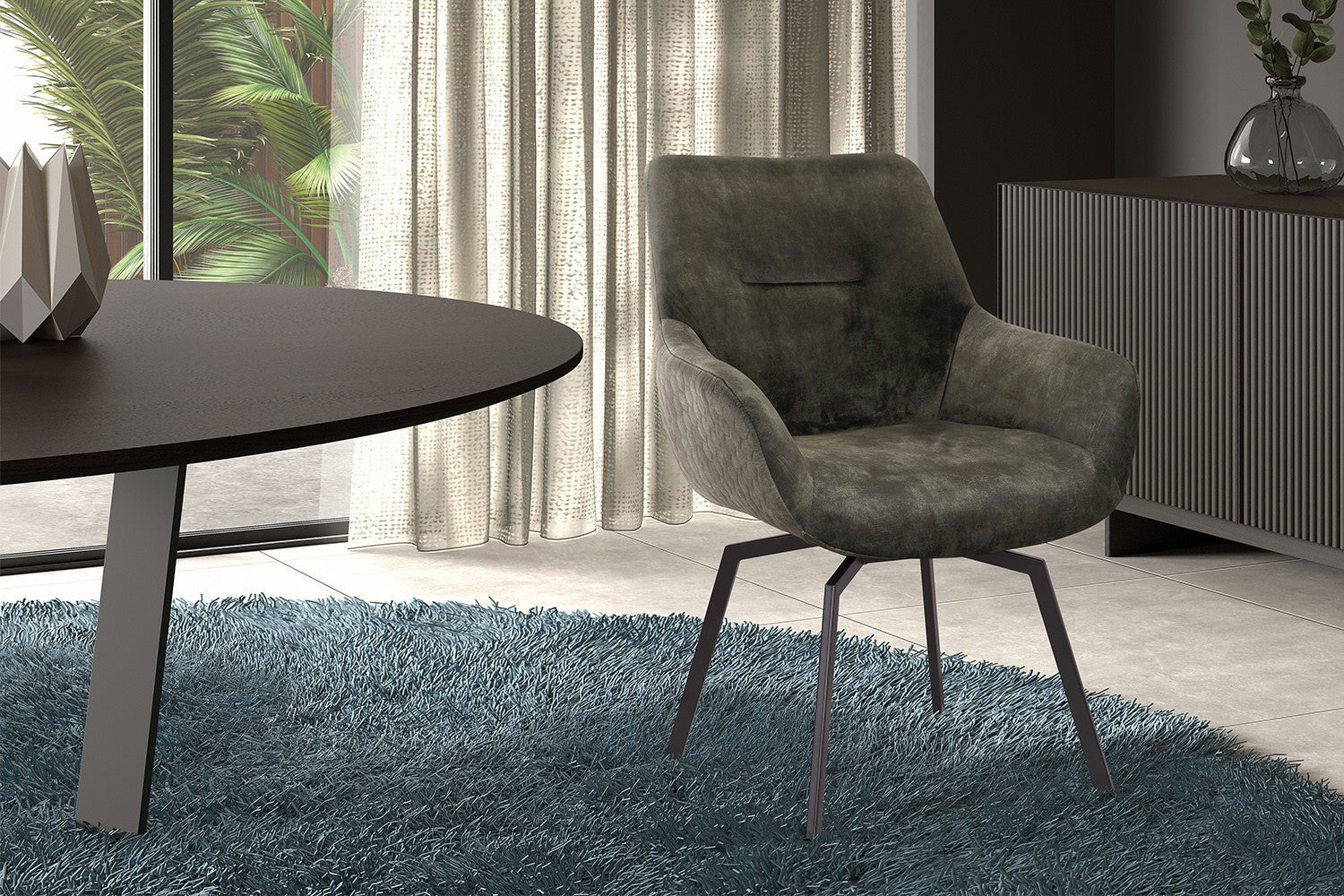 Rousseau - Stoel Modest - Fluweel Groen - 84x63x63 cm