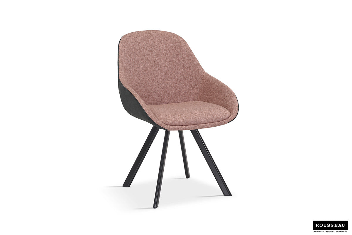 Rousseau - Chaise Jan Tissu Rose Dossier PU Gris Foncé - 85x55x62 cm