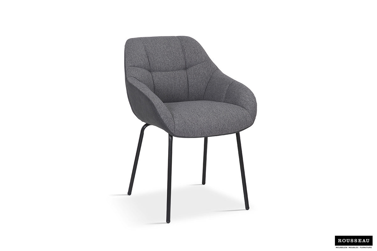Rousseau - Chaise Sem Tissu Gris Dossier PU Gris Foncé - 85x57,5x65 cm