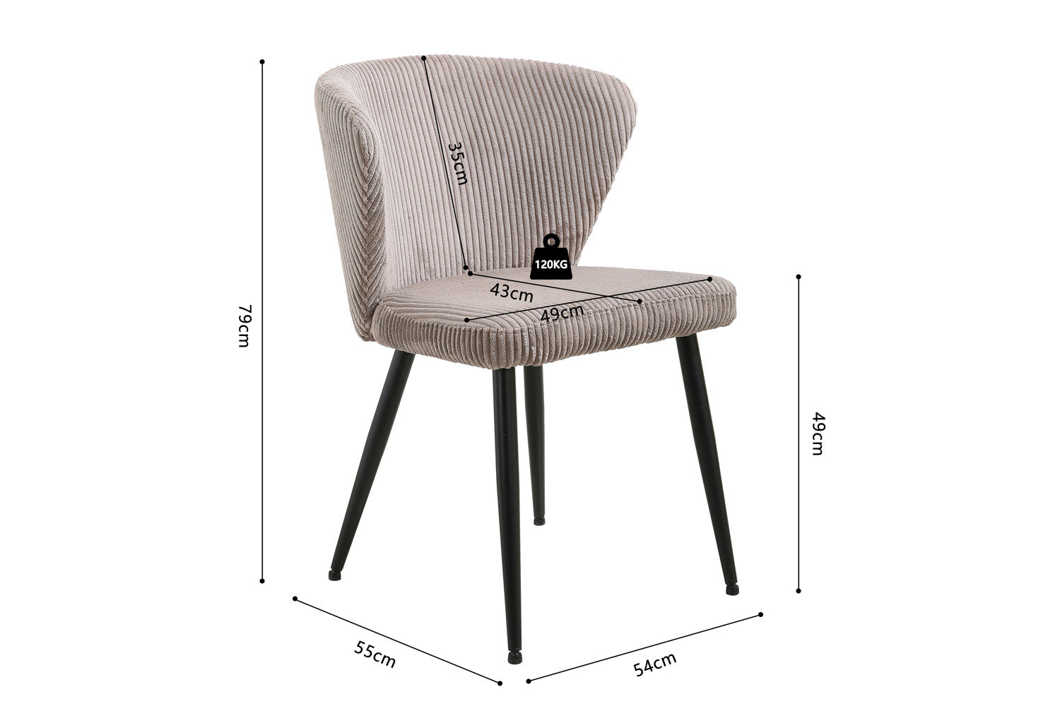 Rousseau - Stoel Tornado Corduroy Zand - 79x54x55 cm