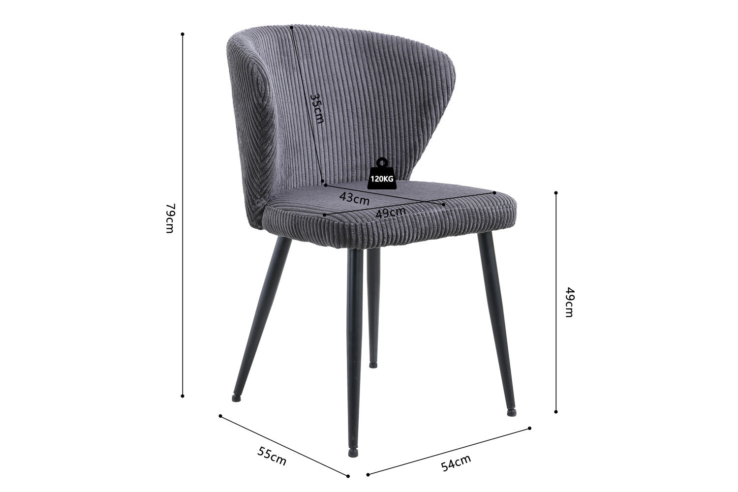 Rousseau - Chaise Tornado Velours Côtelé Gris - 79x54x55 cm