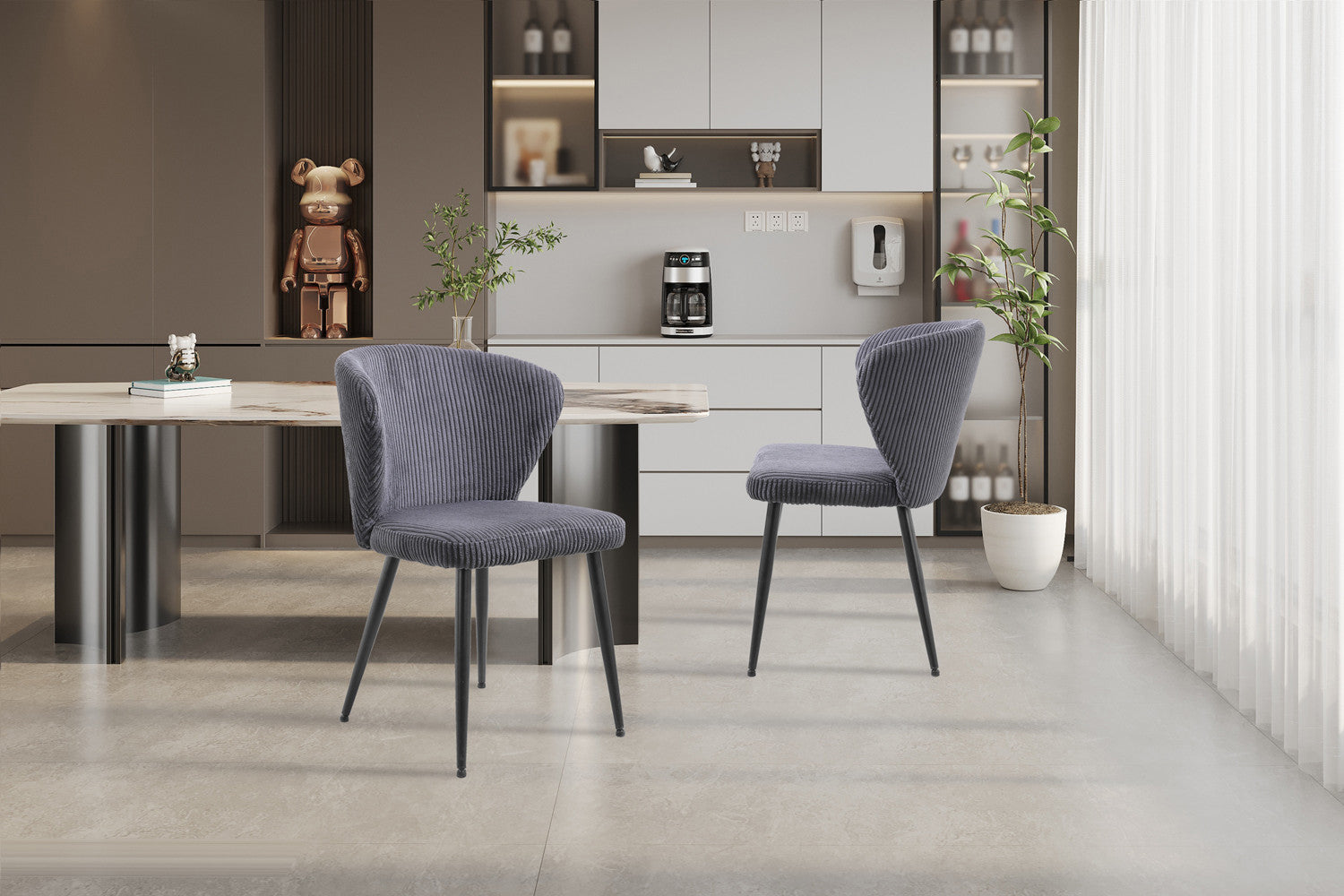 Rousseau - Chaise Tornado Velours Côtelé Gris - 79x54x55 cm