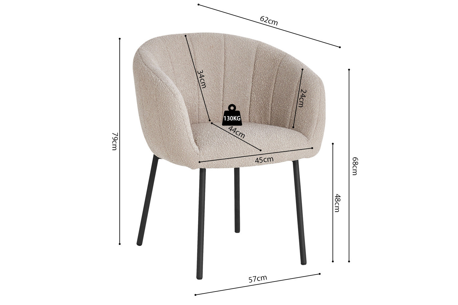 Rousseau - Stoel Sevilla Boucle - Zand - 79x57x62 cm
