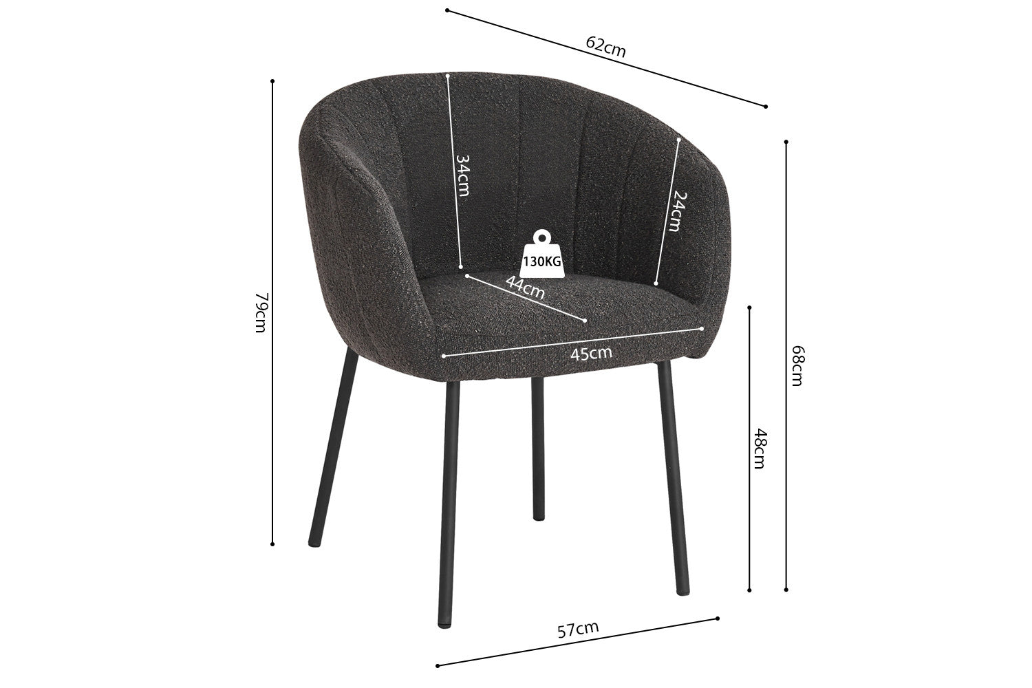 Rousseau - Stoel Sevilla Boucle - Grijs - 79x57x62 cm