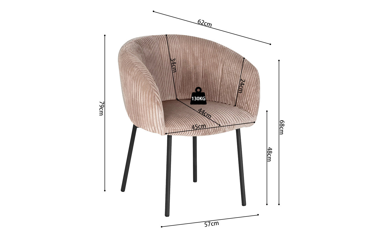 Rousseau - Stoel Sevilla Corduroy Zand - 79x57x62 cm