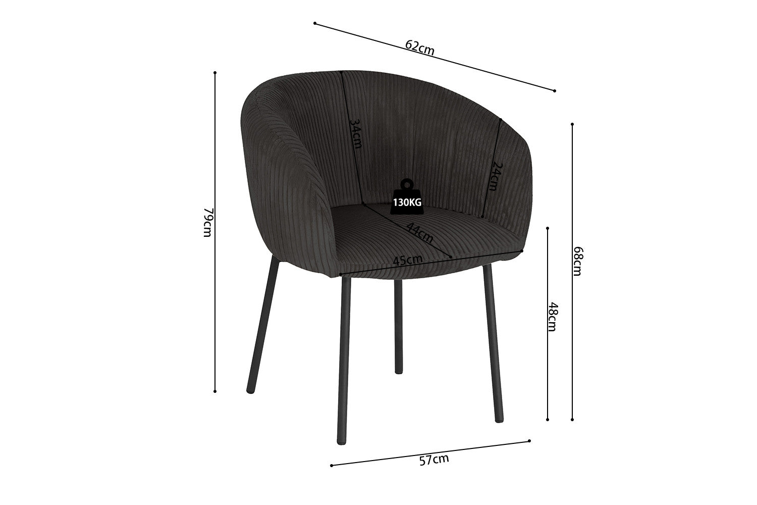 Rousseau - Stoel Sevilla Corduroy Grijs - 79x57x62 cm