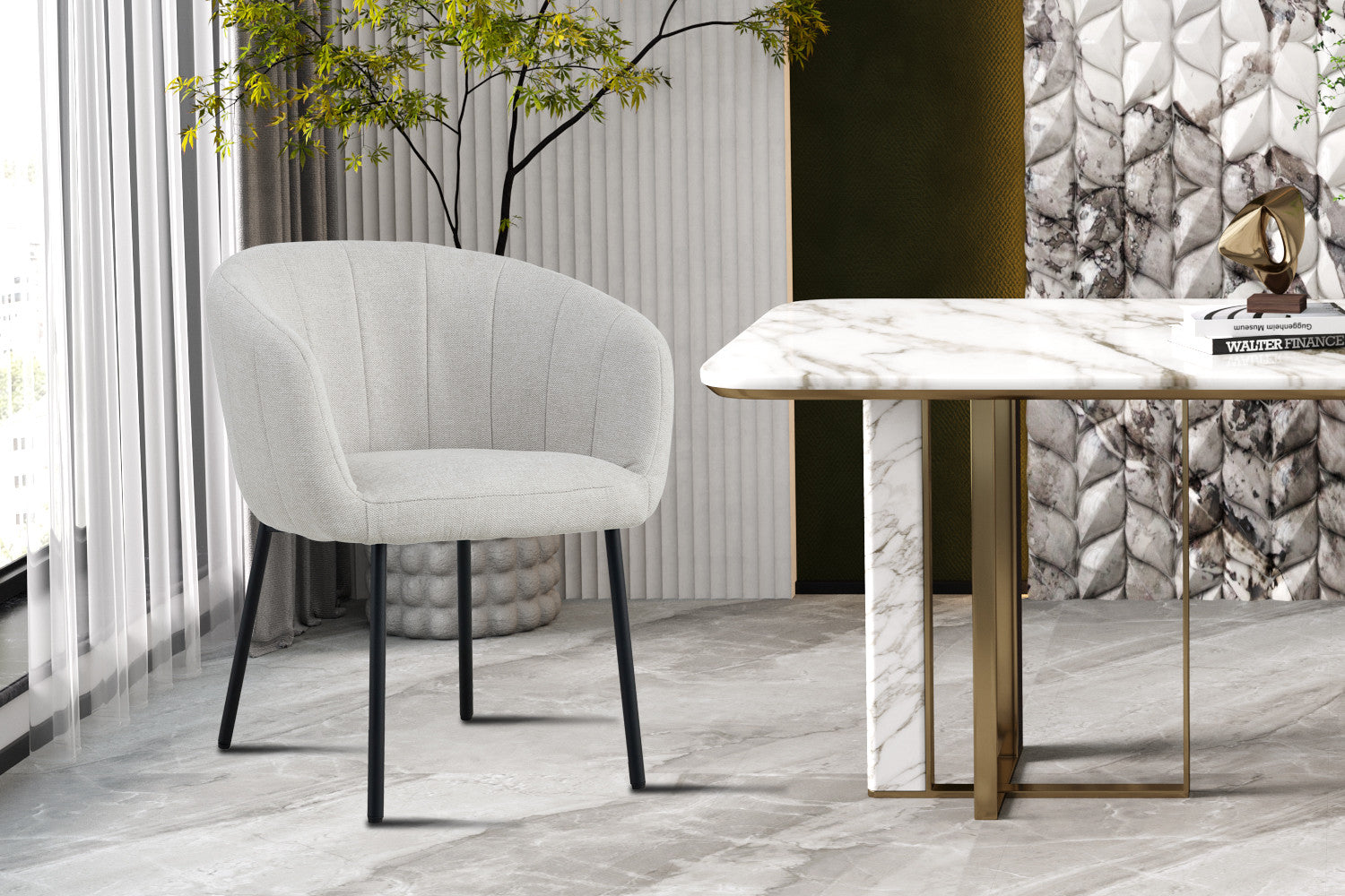Rousseau - Stoel Sevilla Stof Beige - 79x57x62 cm