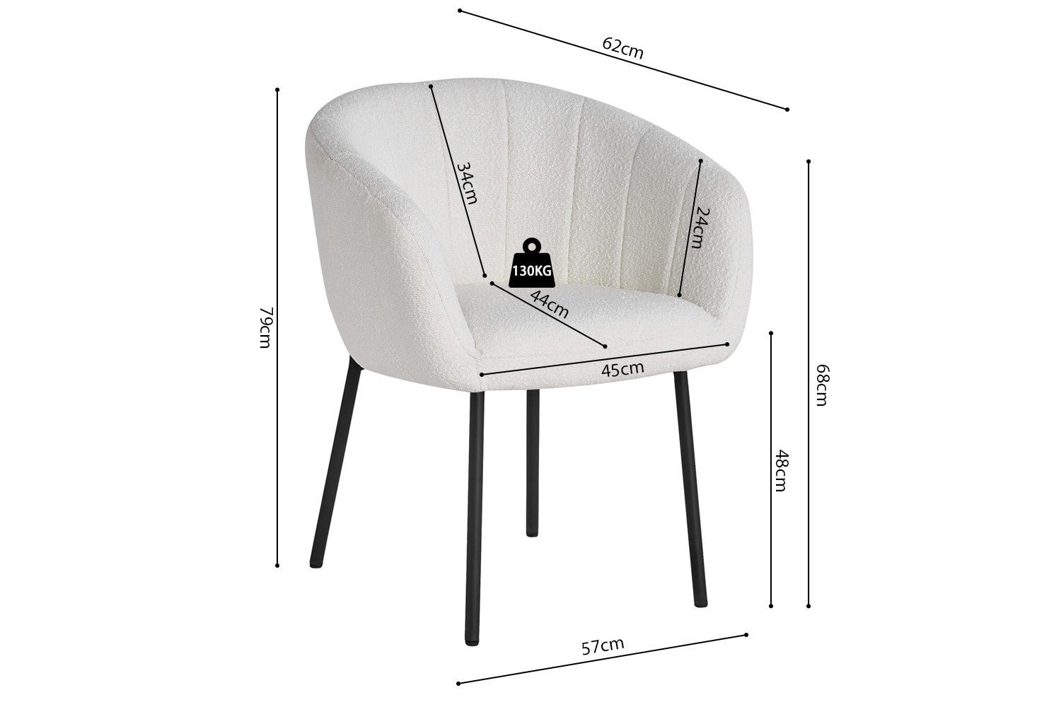 Rousseau - Chaise Sevilla Boucle - Blanc - 79x57x62 cm