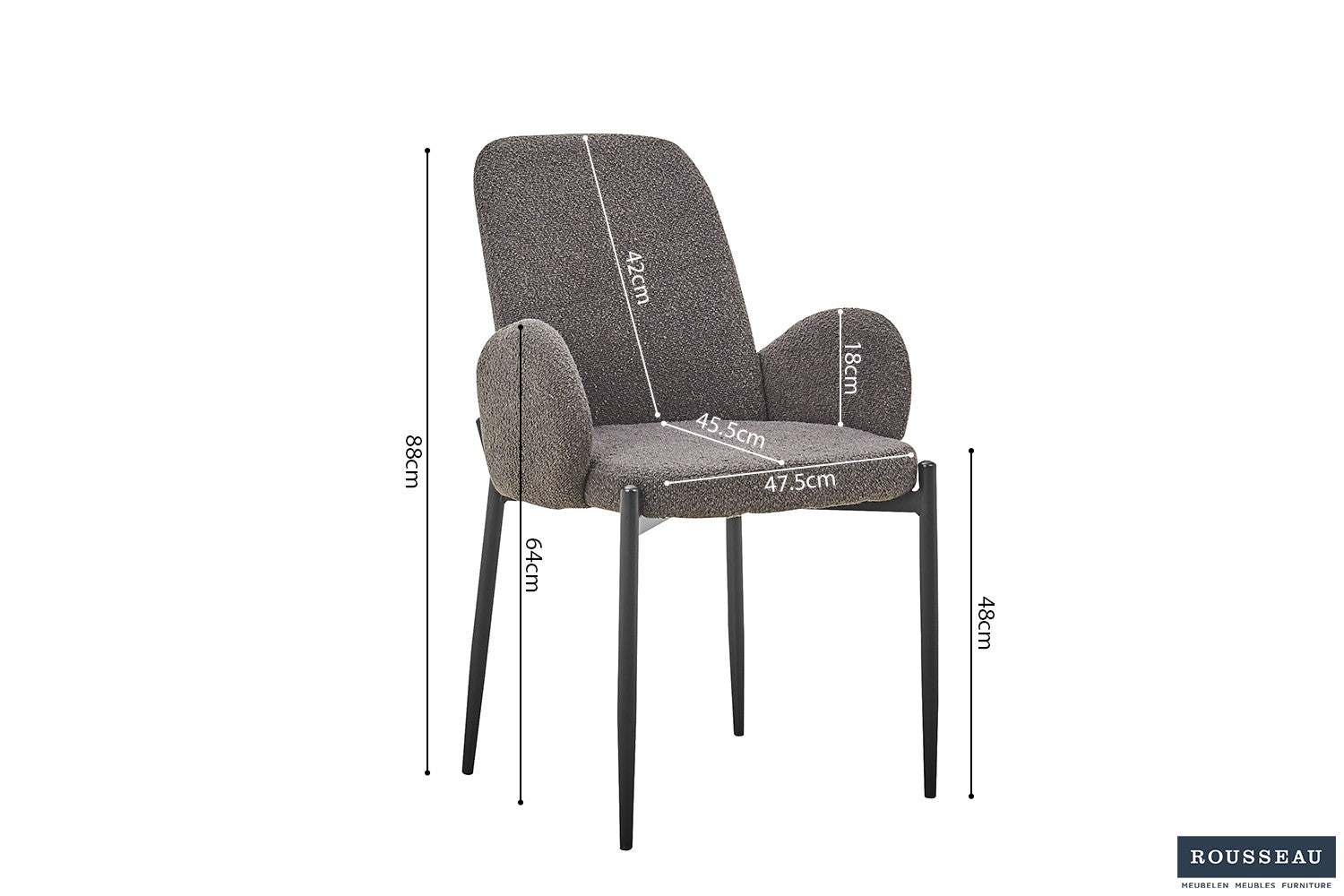 Rousseau - Stoel Bilbao Boucle - Grijs - 88x60x57 cm