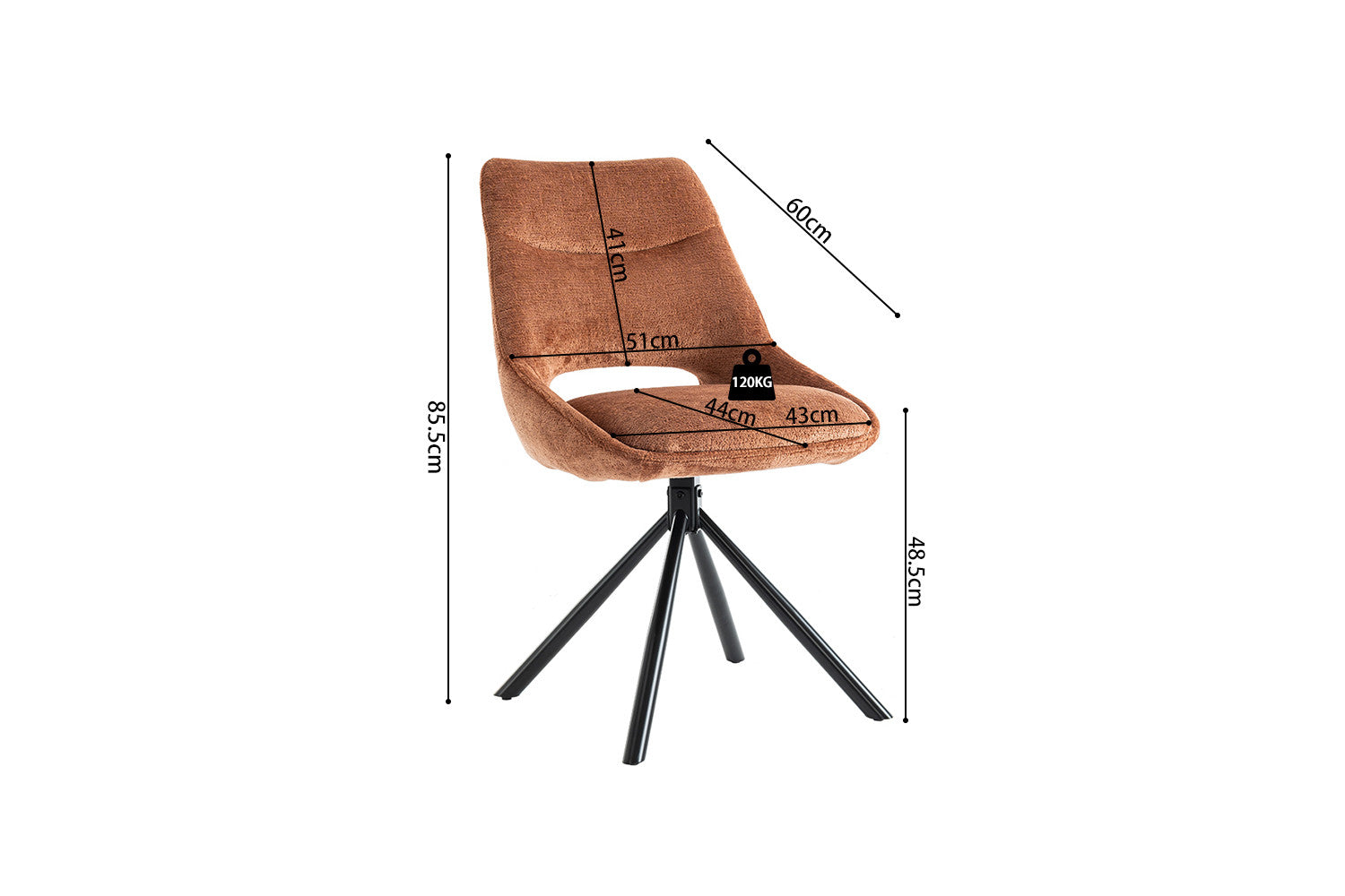 Rousseau - Chaise Dante Tissu Rouille - 85,5x51x60 cm