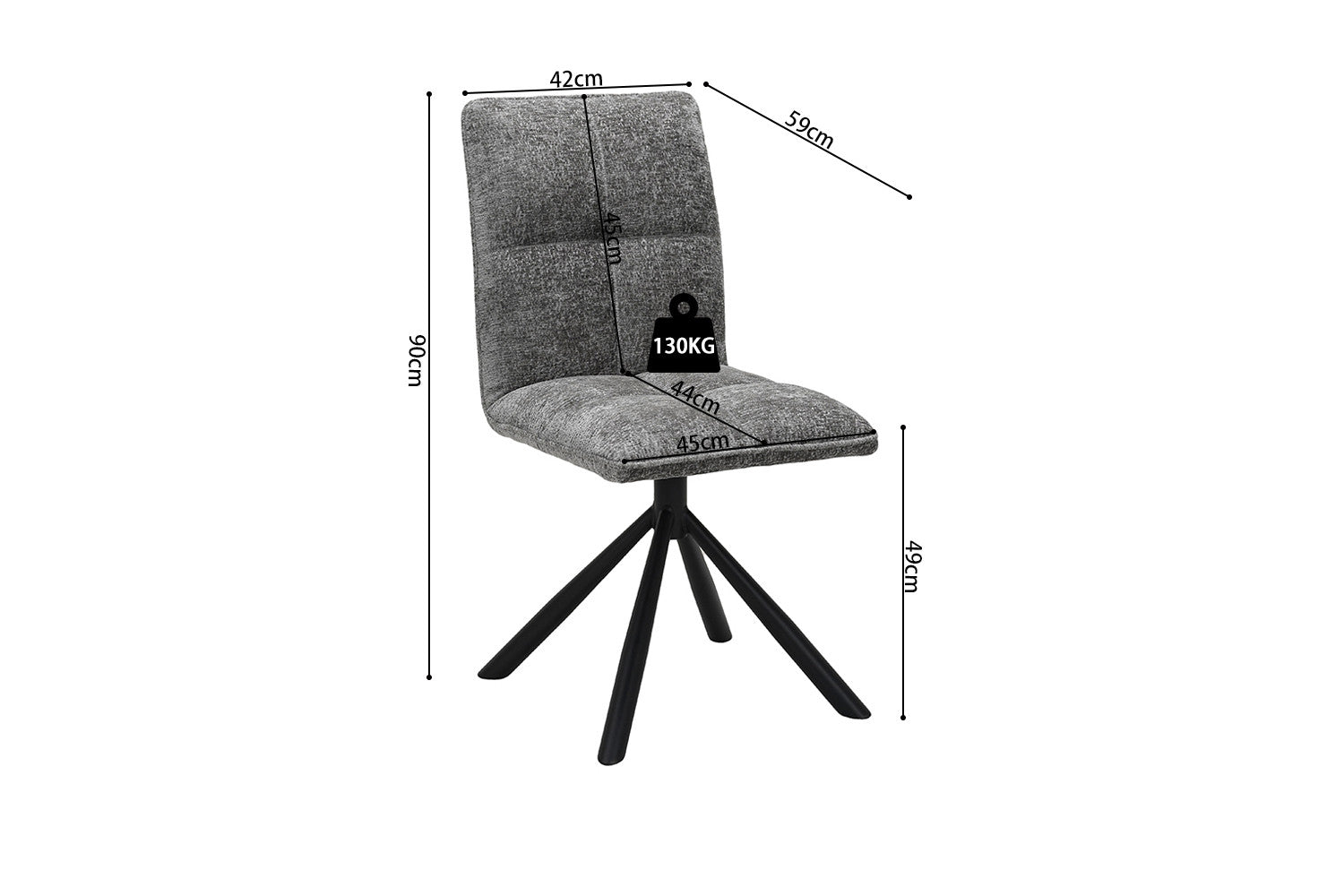Rousseau - Chaise Jack - Tissu Gris - 91x45x59 cm