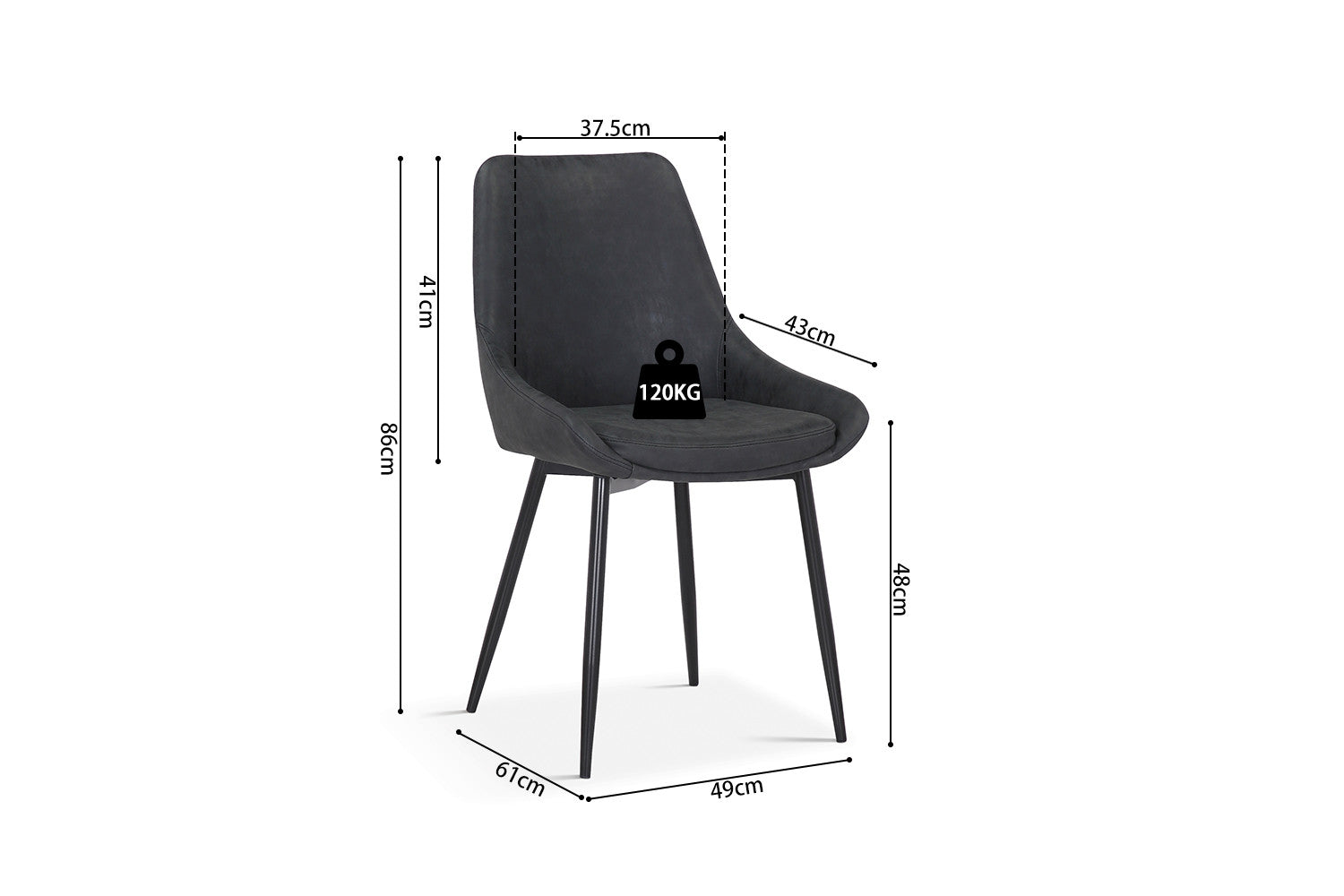 Rousseau - Stoel Mirano PU Donkergrijs - 86x49x61 cm