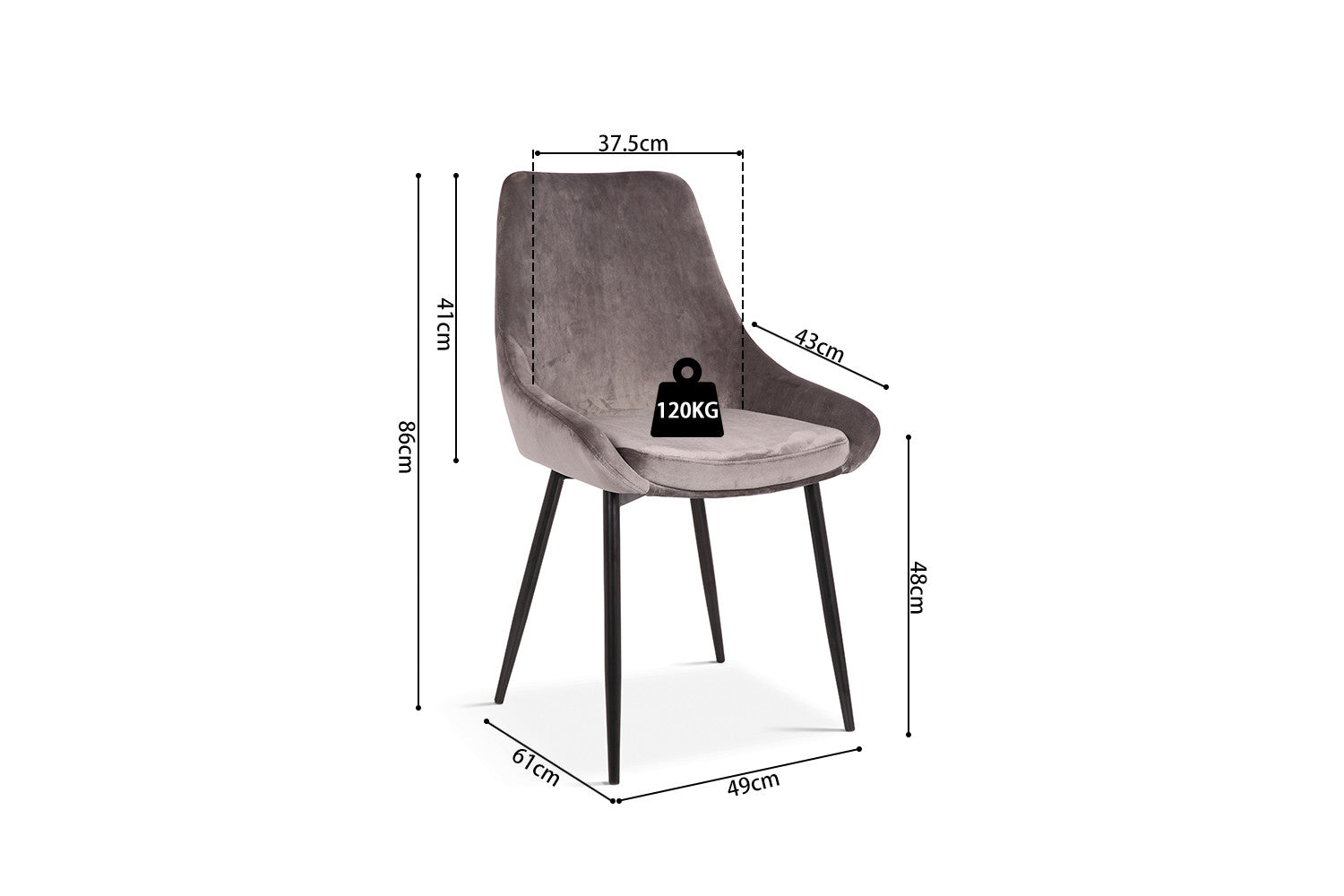 Rousseau - Stoel Mirano Fluweel Grijs - 86x49x61 cm