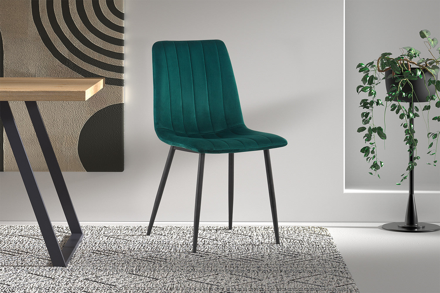 Rousseau - Stoel Willis Fluweel Groen - 86x45x55 cm