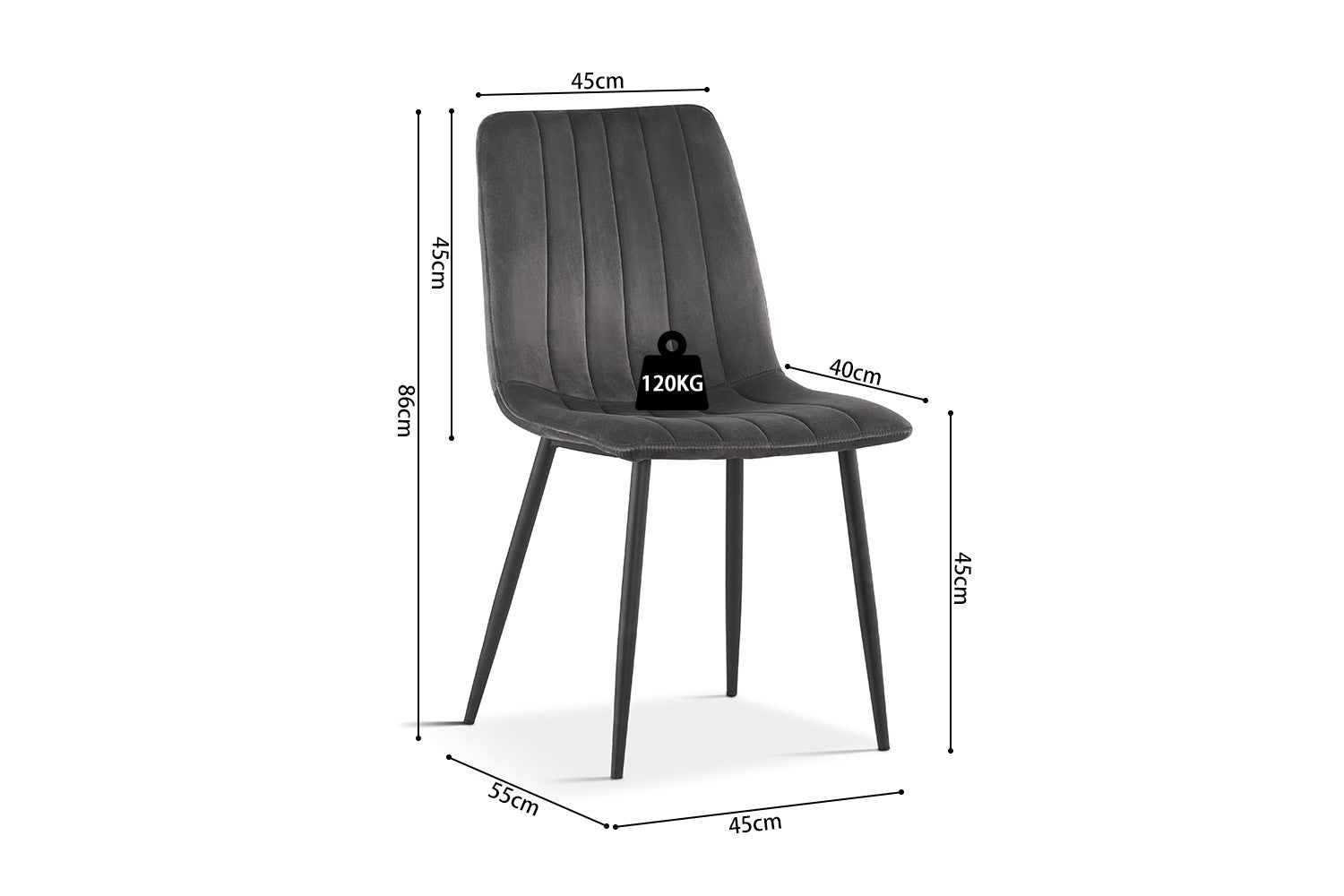 Rousseau - Stoel Willis Fluweel Grijs - 86x45x55 cm