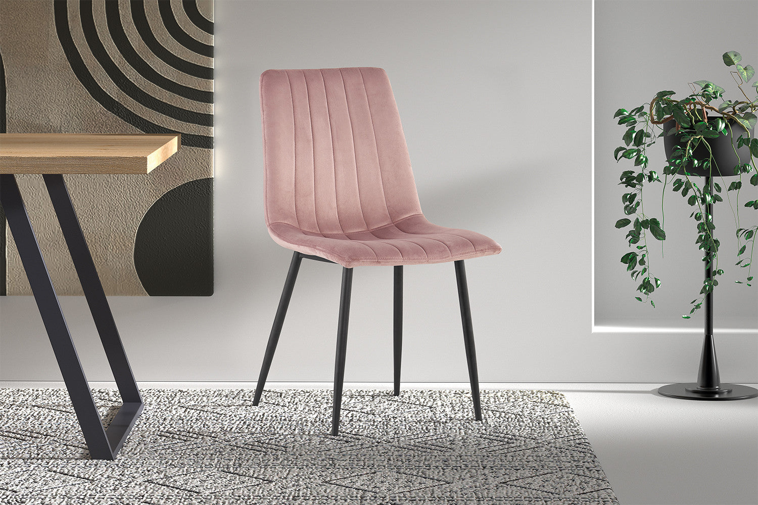 Rousseau - Stoel Willis Fluweel Roze - 86x45x55 cm