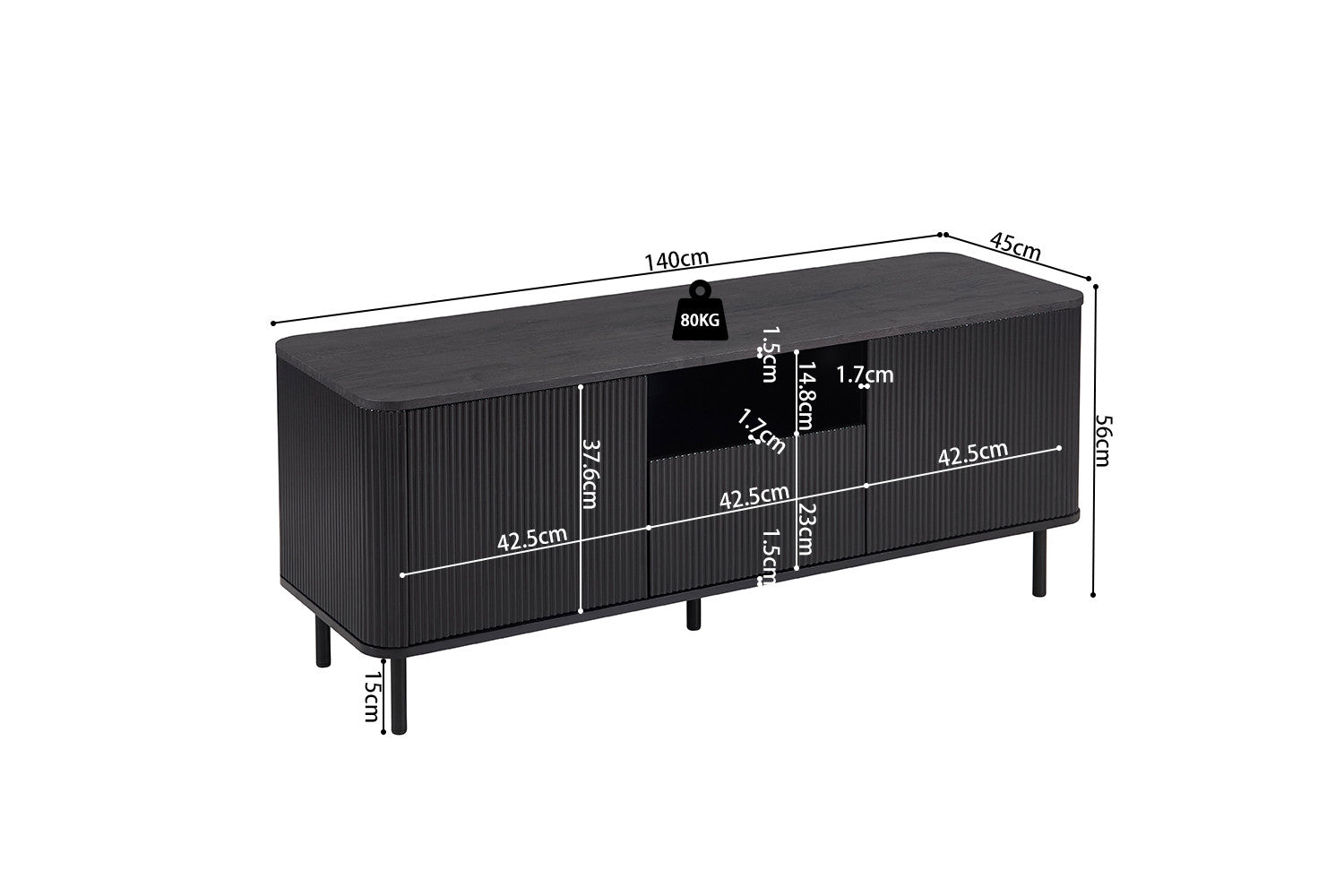 Rousseau - TV meubel Lagos 140 cm Decor Donkerbruin - 56x140x45 cm