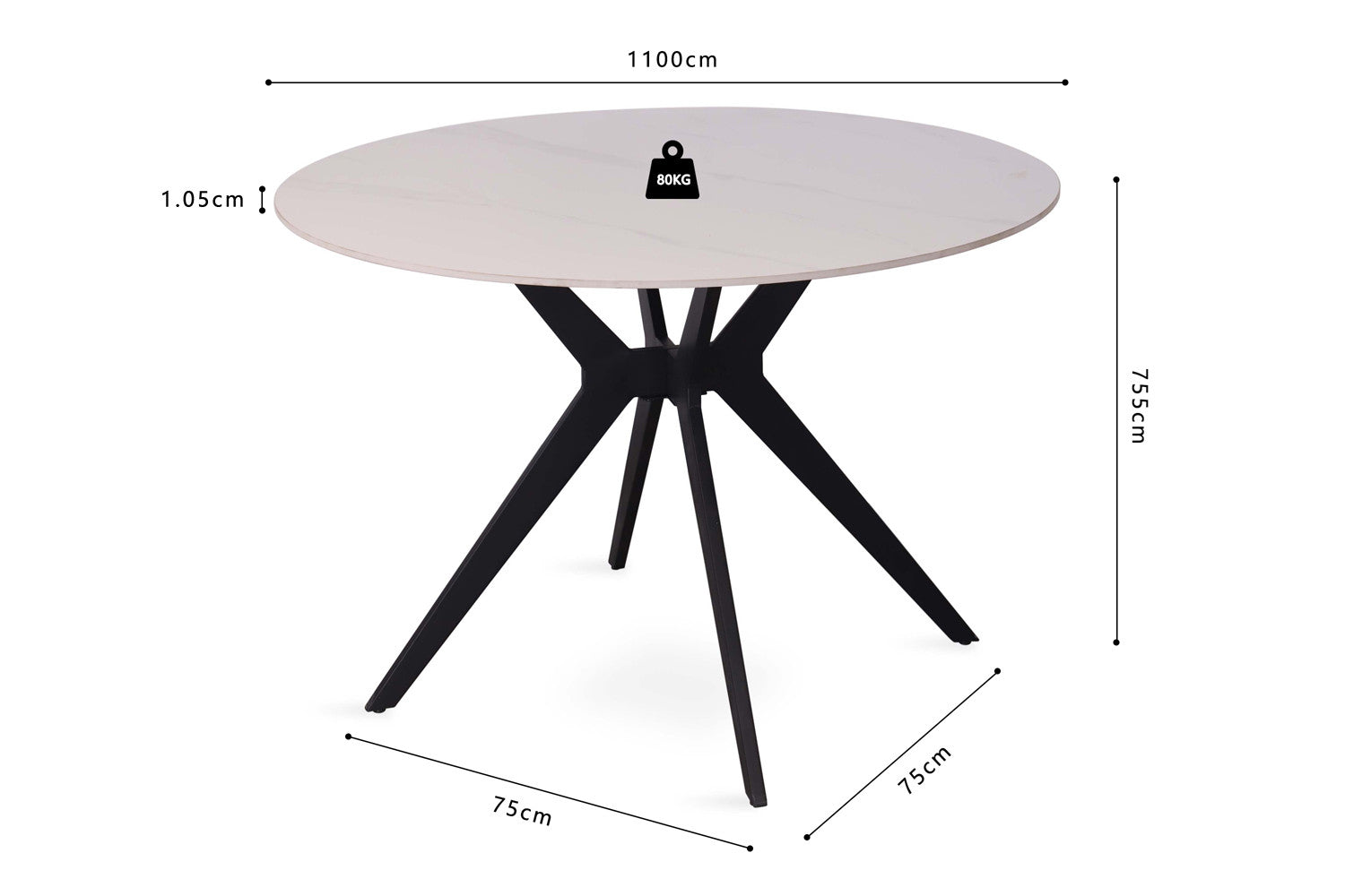 Rousseau - Table Apollo 110 cm Ronde Pierre Brillante Blanc Neige - 75.5x110x110cm
