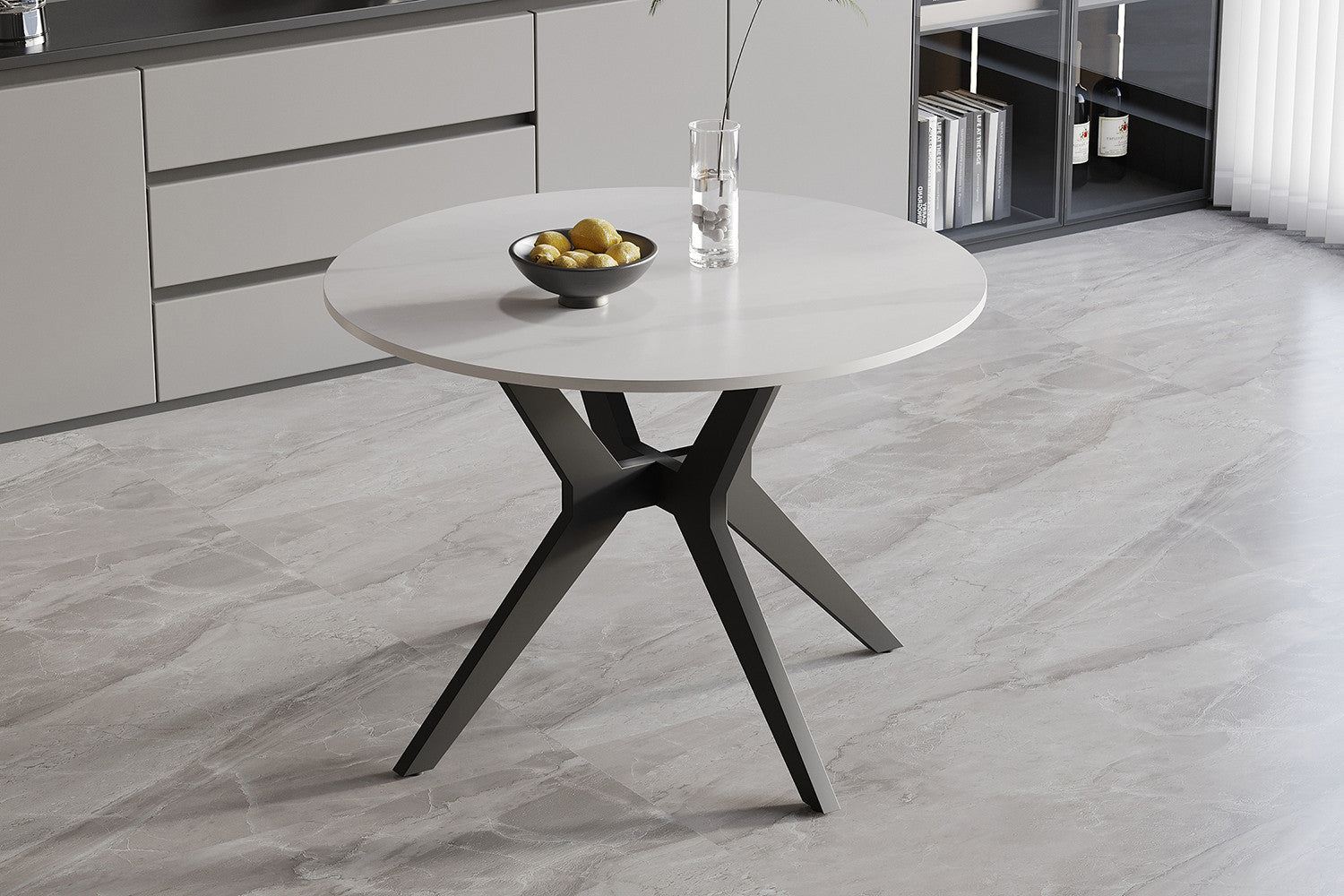 Rousseau - Table Apollo 110 cm Ronde Pierre Brillante Blanc Neige - 75.5x110x110cm