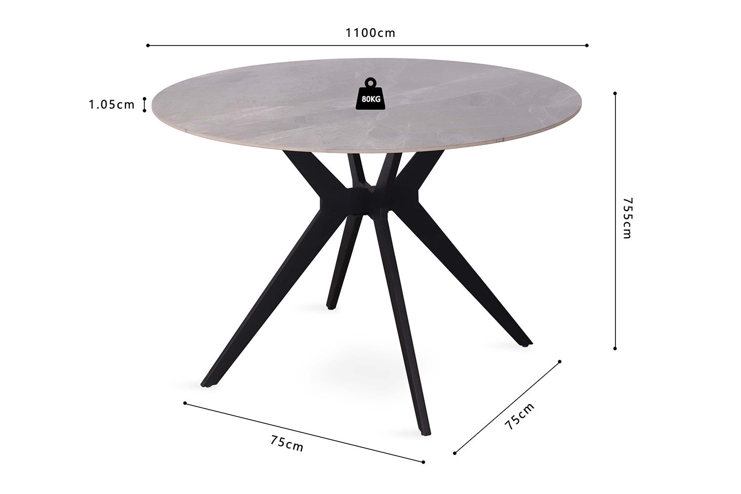 Rousseau - Table Apollo 110 cm Ronde Pierre Brillante Gris Italien - 75.5x110x110cm