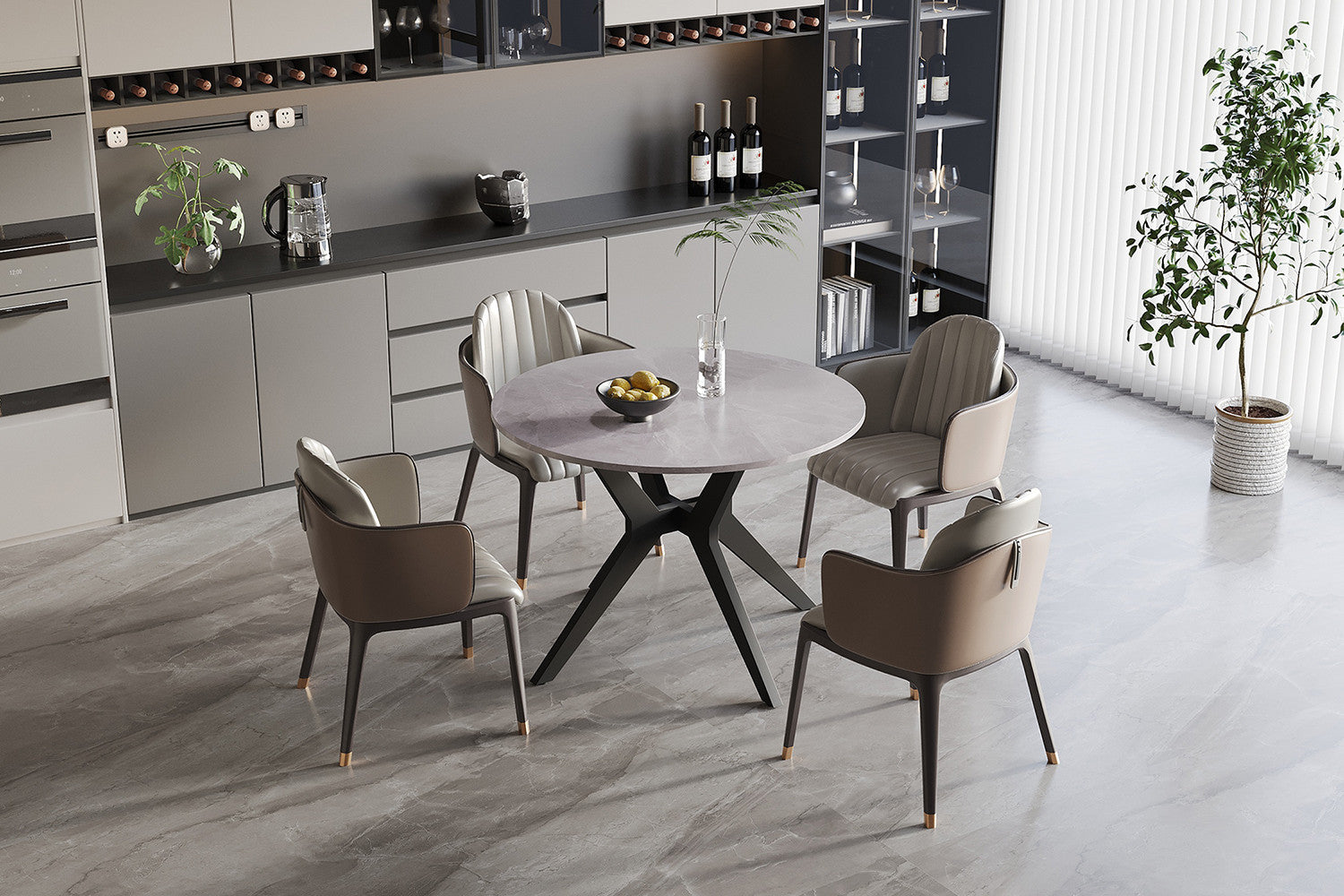 Rousseau - Table Apollo 110 cm Ronde Pierre Brillante Gris Italien - 75.5x110x110cm