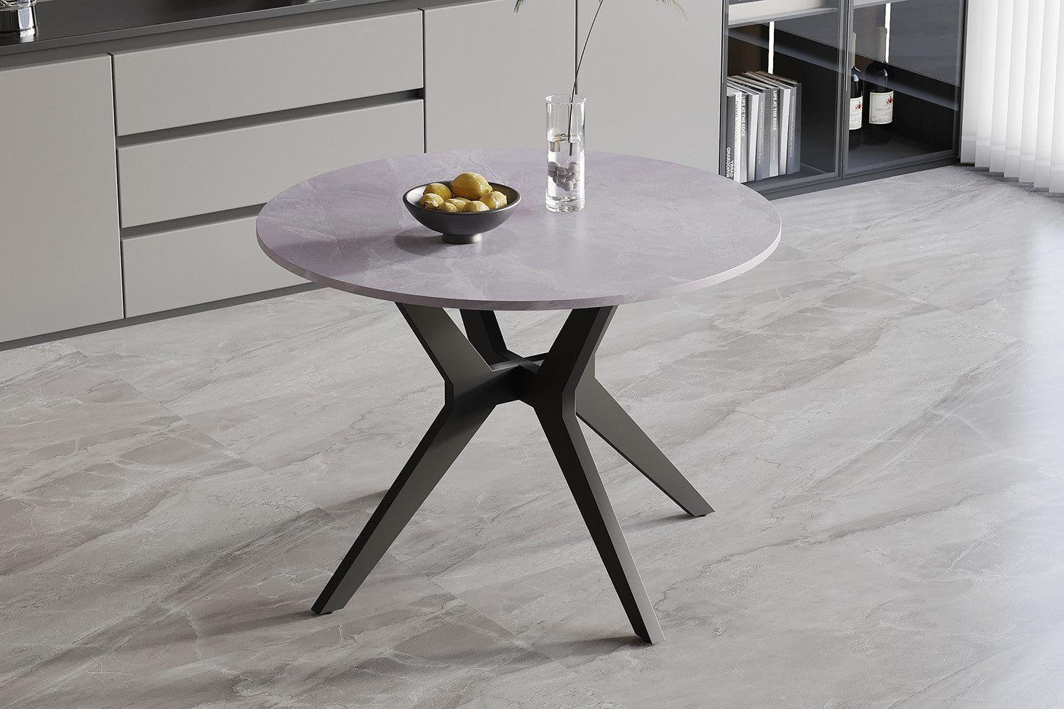 Rousseau - Table Apollo 110 cm Ronde Pierre Brillante Gris Italien - 75.5x110x110cm