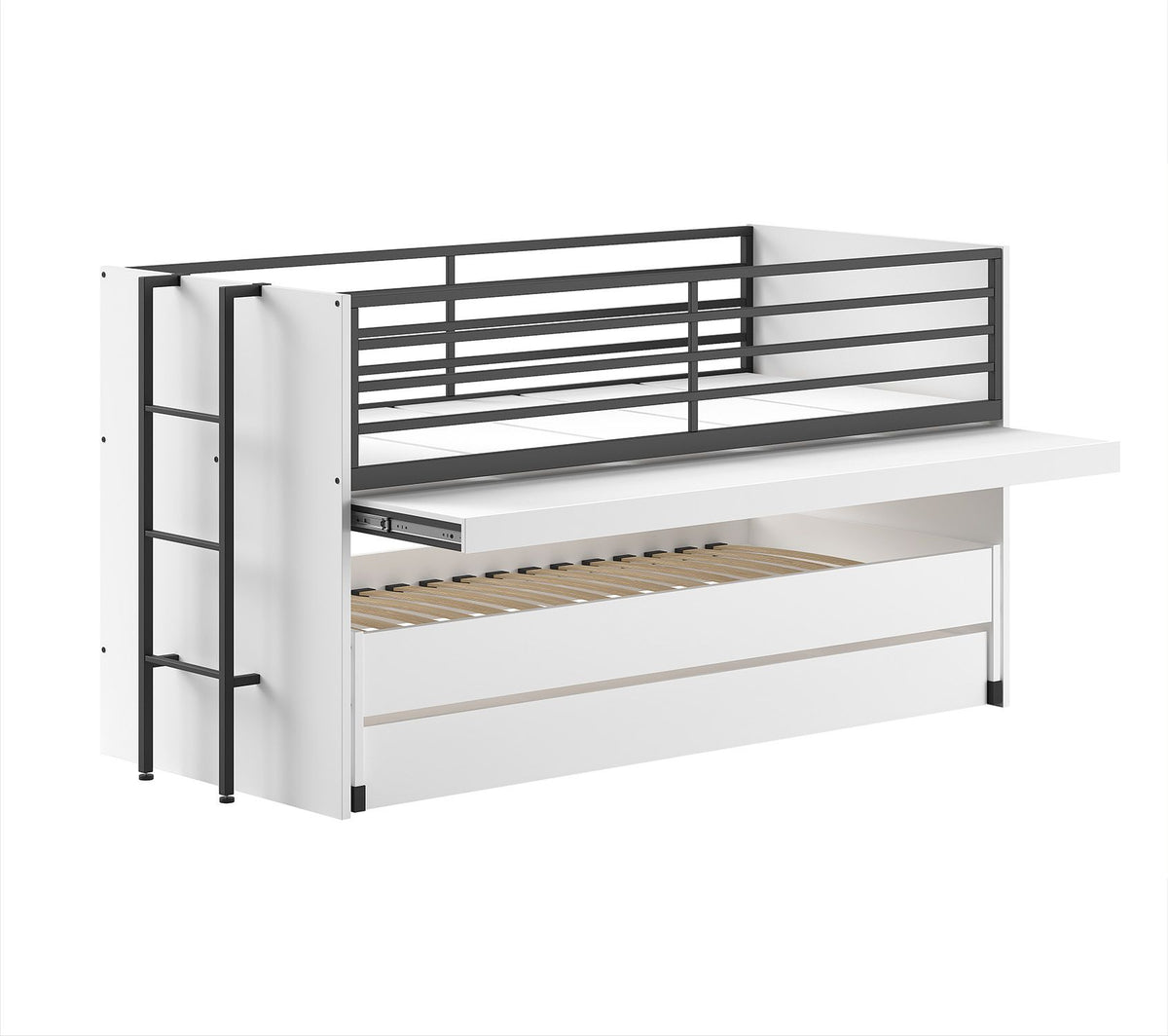 Vipack - Lit mi-hauteur SAM - Avec lit inférieur - Blanc/noir - 90x200 cm