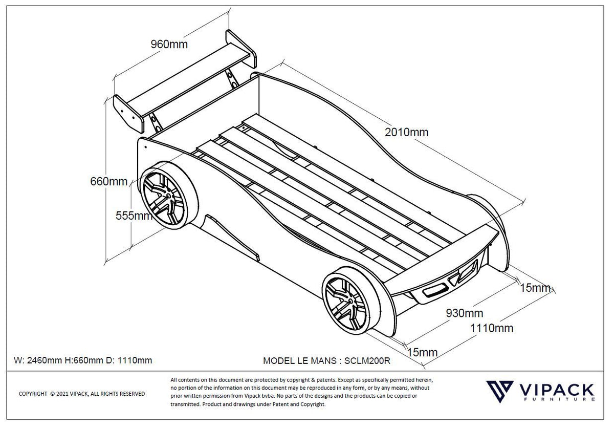 Vipack - Autobed LEMANS - Rood - 90x200 cm
