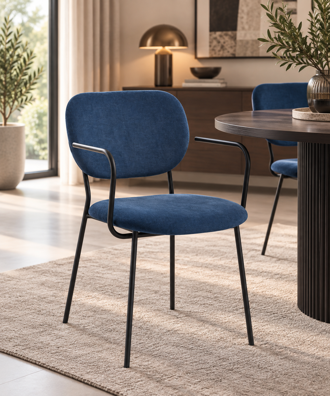 GBO - Chaise de salle à manger ST2103 - Tissu - Bleu - H82xP48xL52 cm