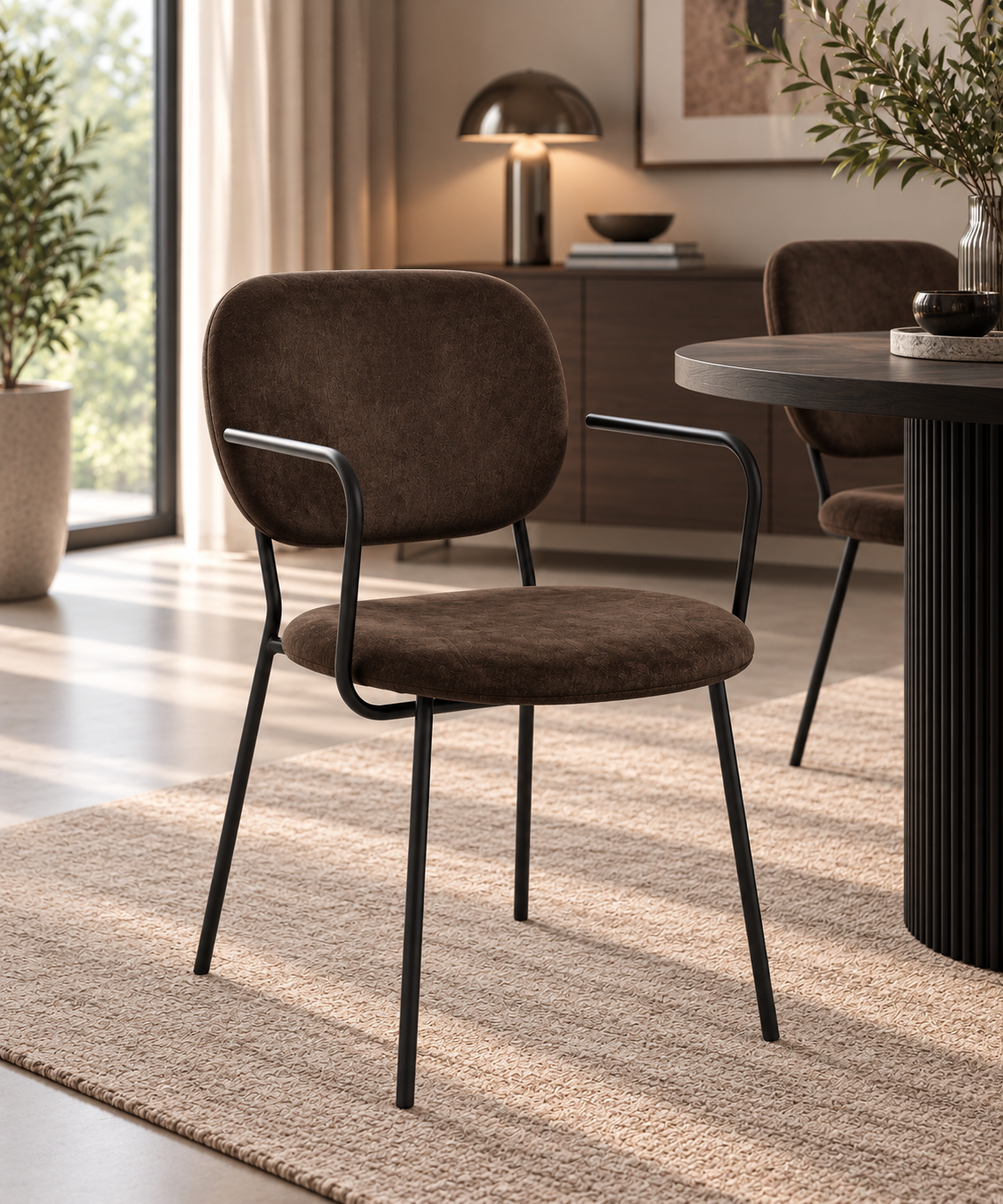 GBO - Chaise de salle à manger ST2103 - Tissu - Marron - H82xP48xL52 cm