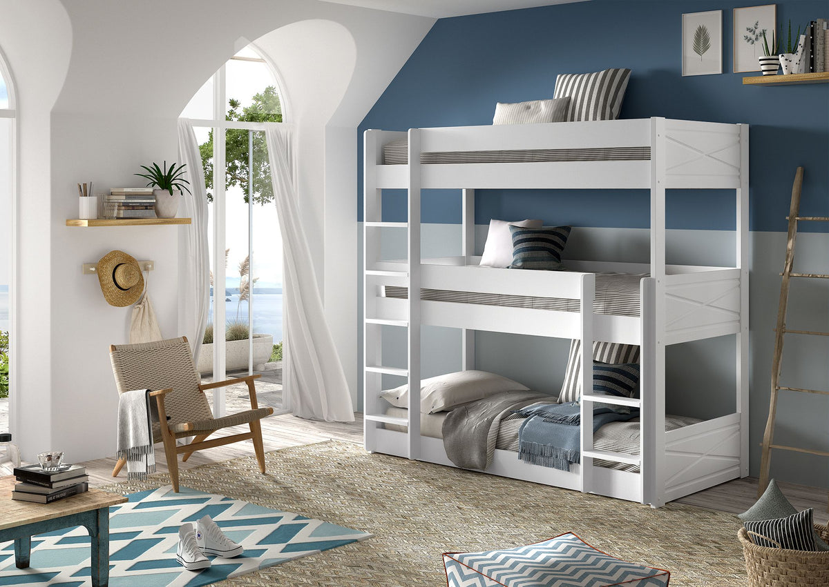 Vipack - Lits superposés SCOTT - Avec 3 couchages - Blanc - 90x200 cm