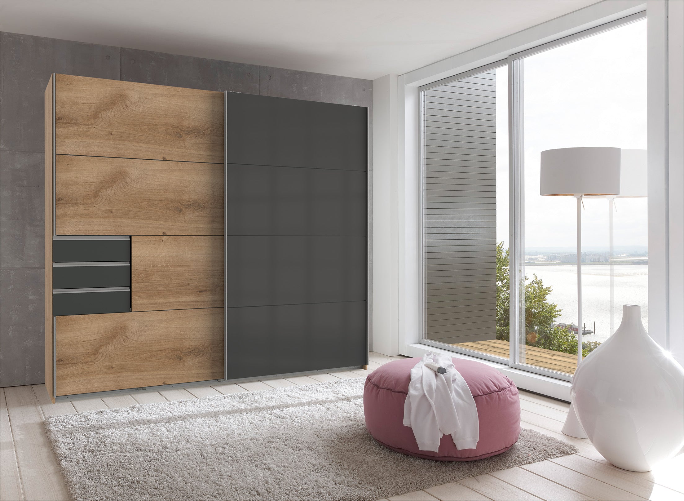 Wimex - Kleerkast Saigon - E49640 - Planken Eik/Grijs/Grafiet - 225x208x64cm