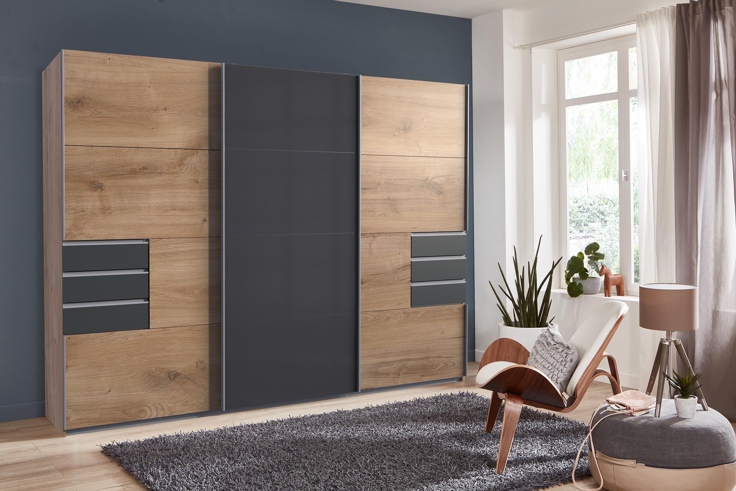 Wimex - Kleerkast Saigon - E49641 - Planken Eik/Grijs/Grafiet - 270x208x64cm