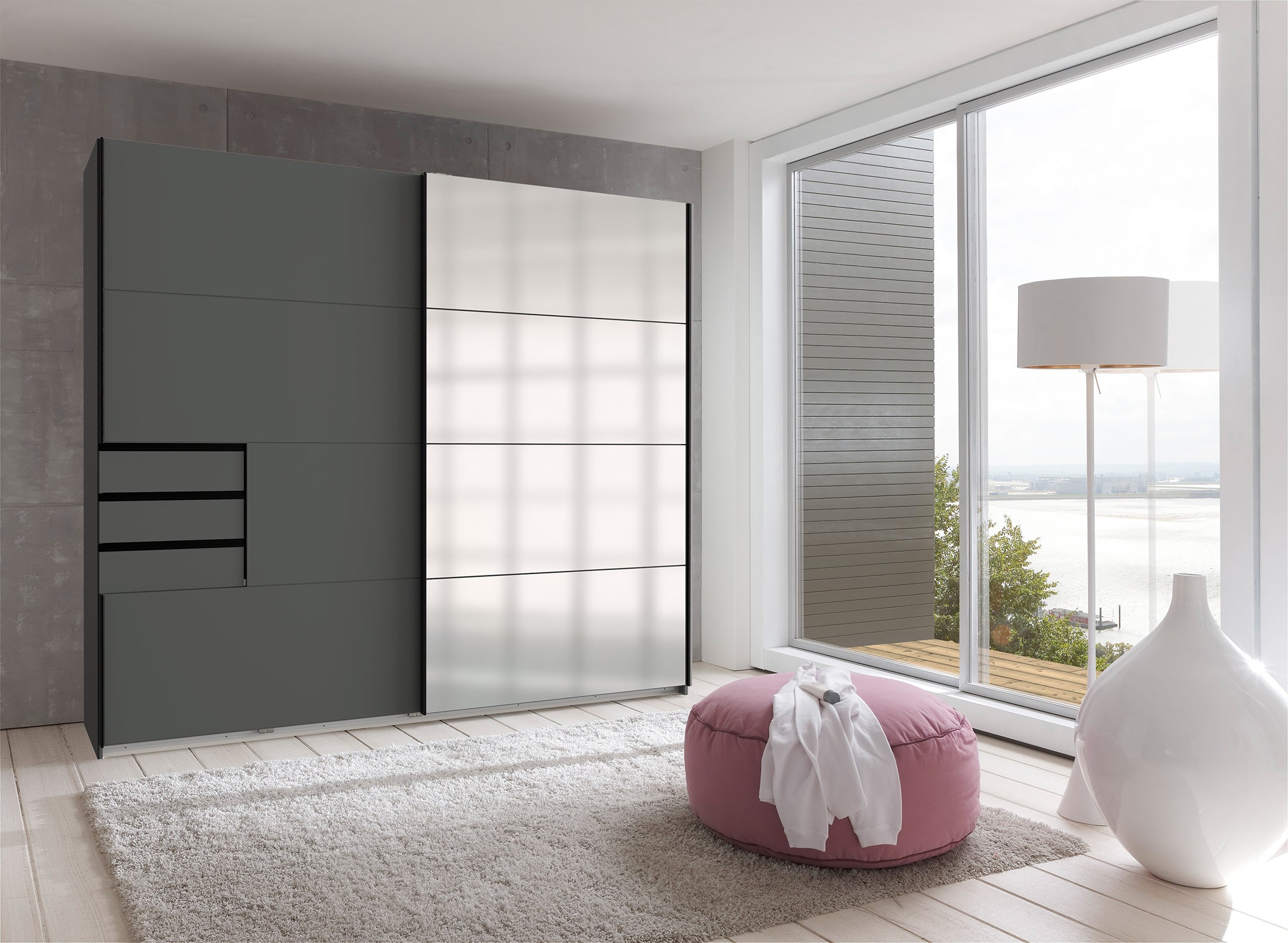 Wimex - Kleerkast Saigon - E54640 - Grafiet/Glas - 225x208x64cm