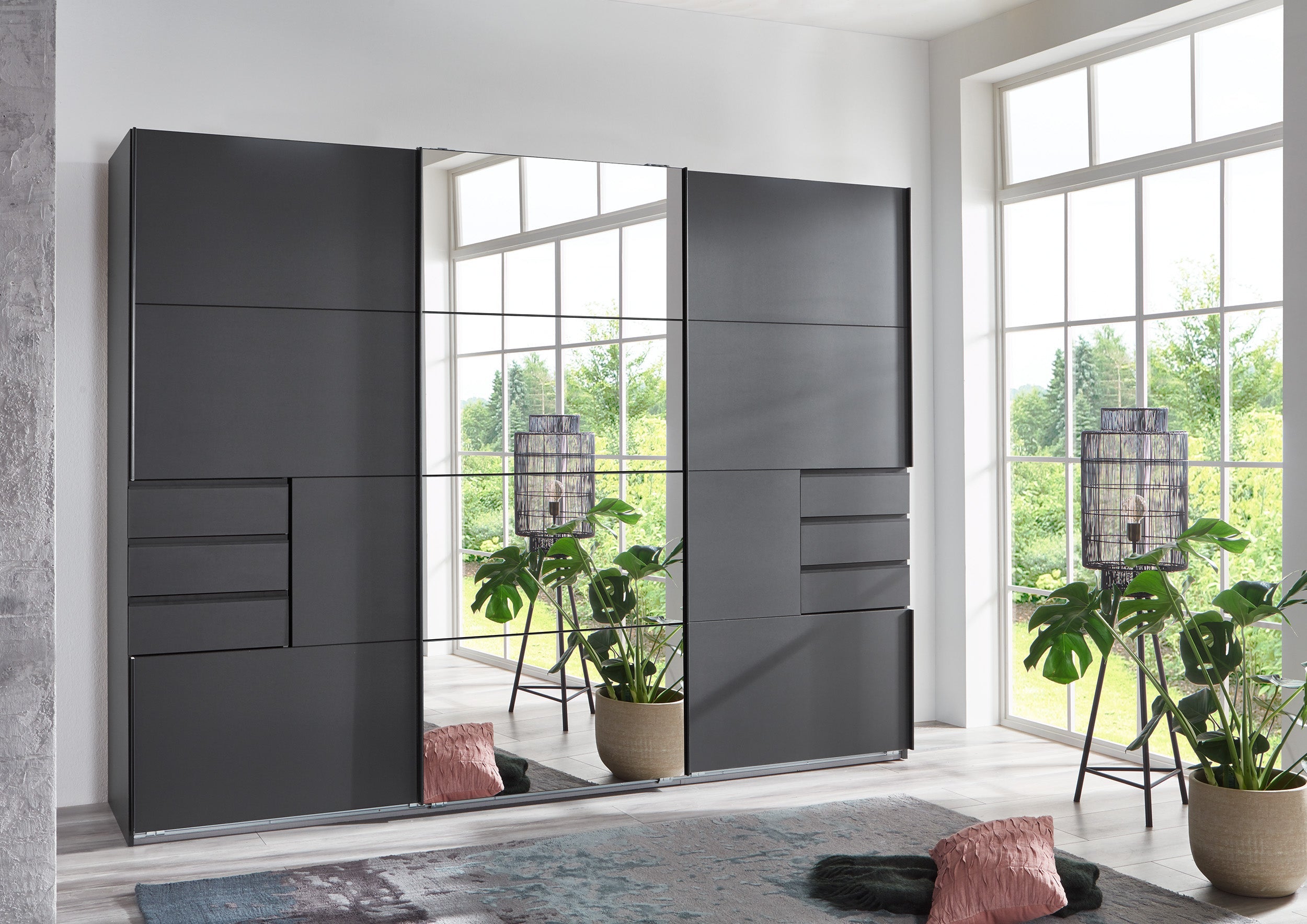 Wimex - Kleerkast Saigon - E54641 - Grafiet/Glas - 270x208x64cm