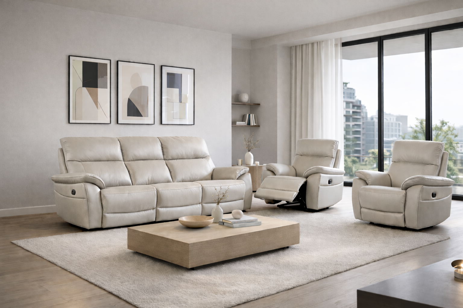 2BM - Salon 3+1+1 Garda - Cuir Gris Clair