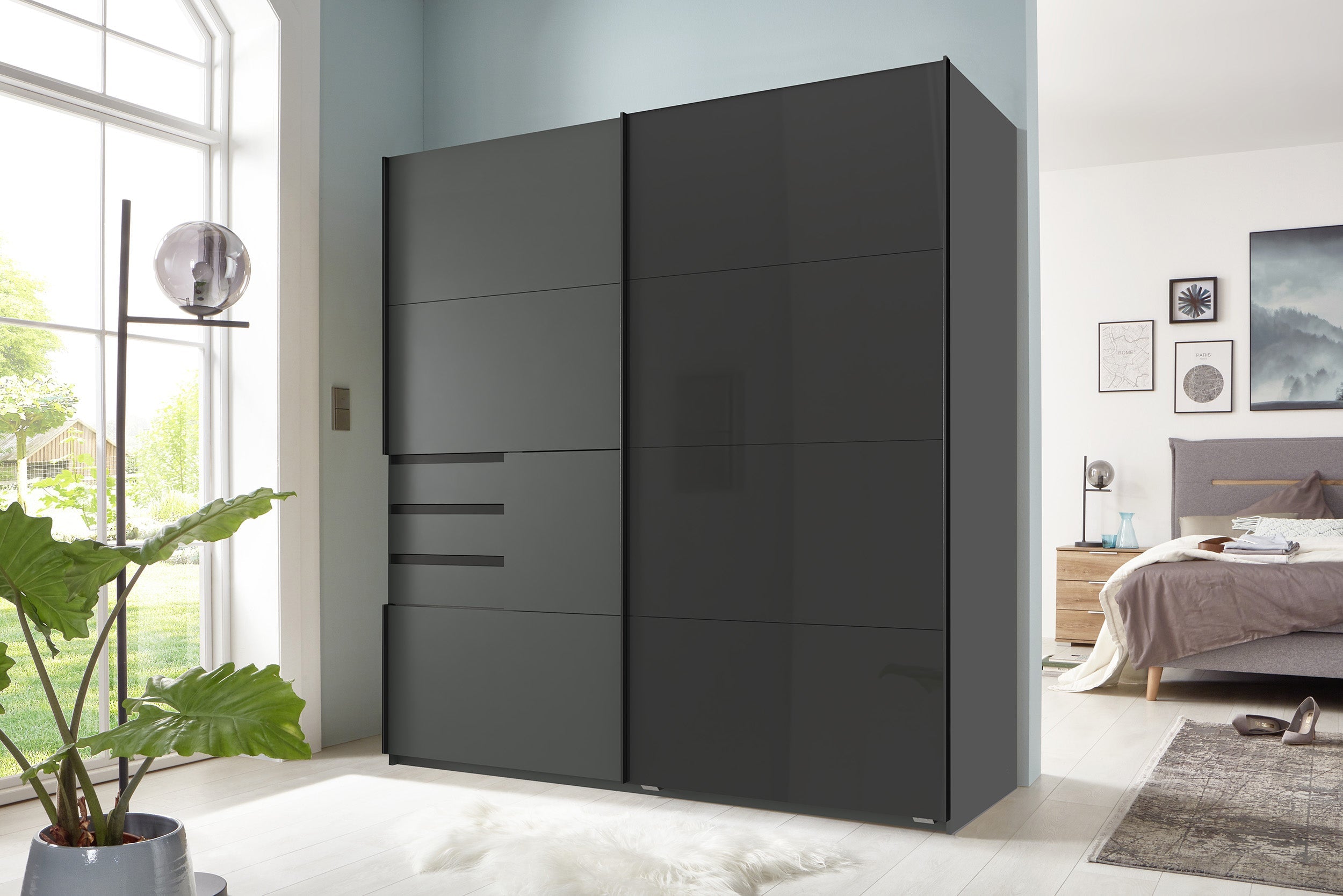 Wimex - Kleerkast Schwerin - X15764 - Grafiet/Glas - 180x198x65cm