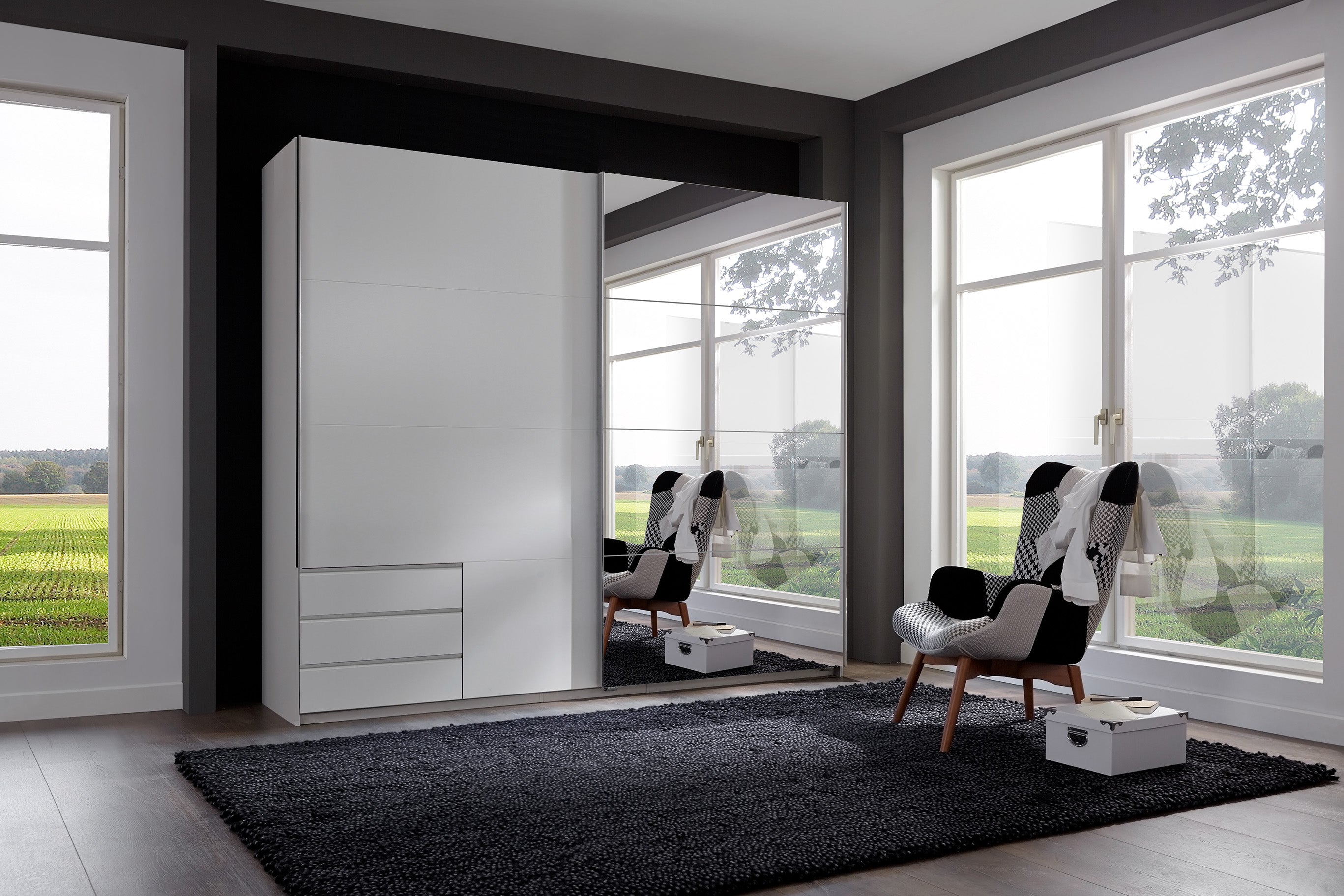 Wimex - Kleerkast Seattle - E21636 - Wit/Spiegel - 225x208x65cm