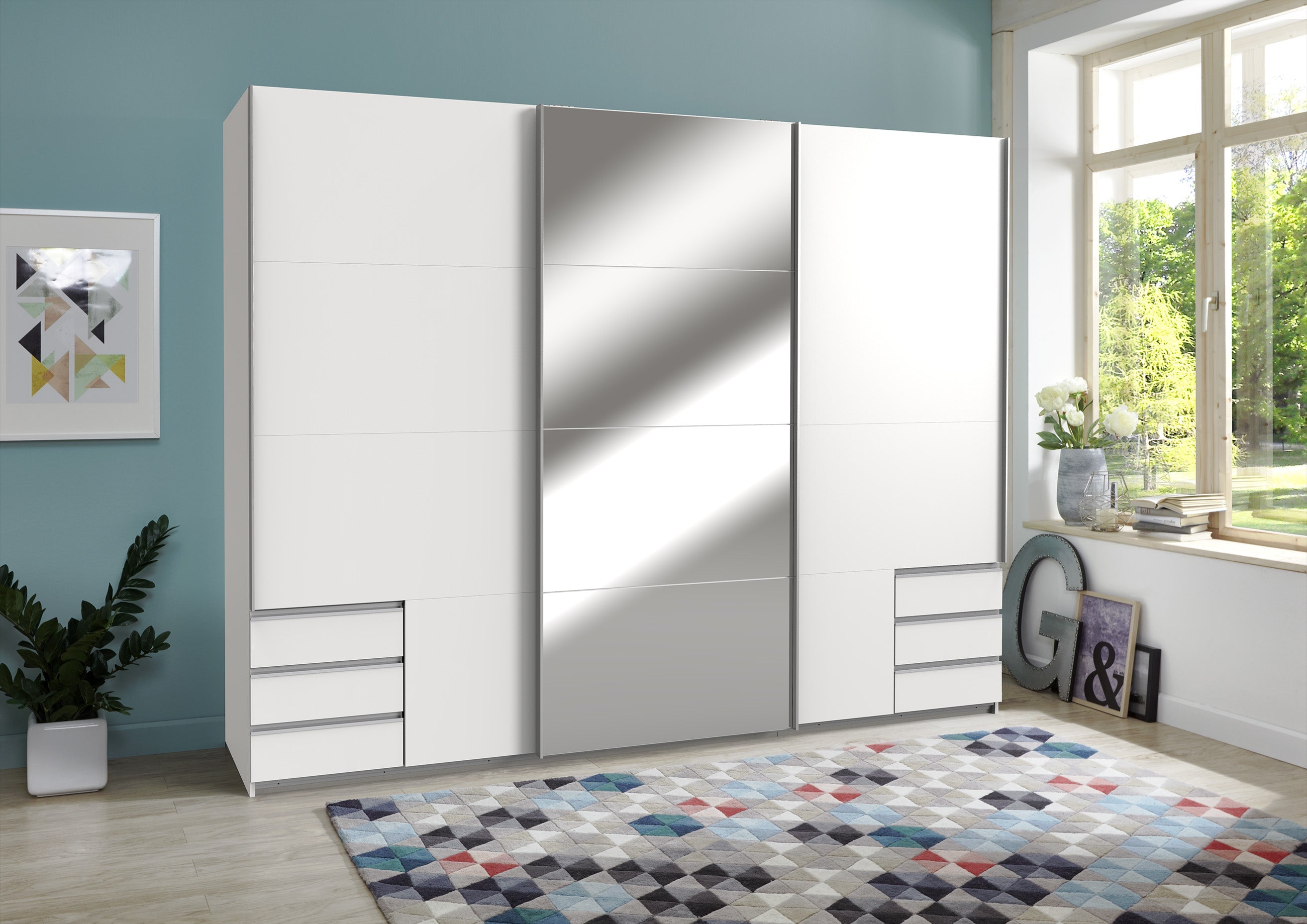Wimex - Kleerkast Seattle - E21638 - Wit/Spiegel - 270x208x65cm