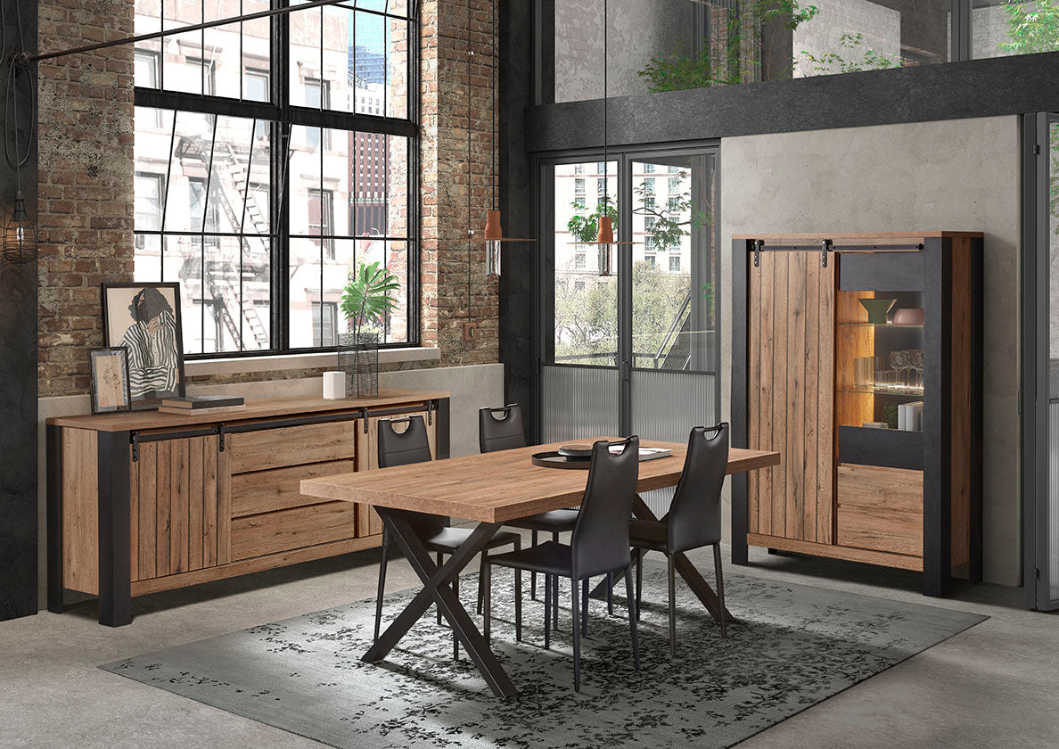 GBO - Ensemble de salle à manger Otto - Ensemble 3 pièces - Chêne Écarlate/Noir