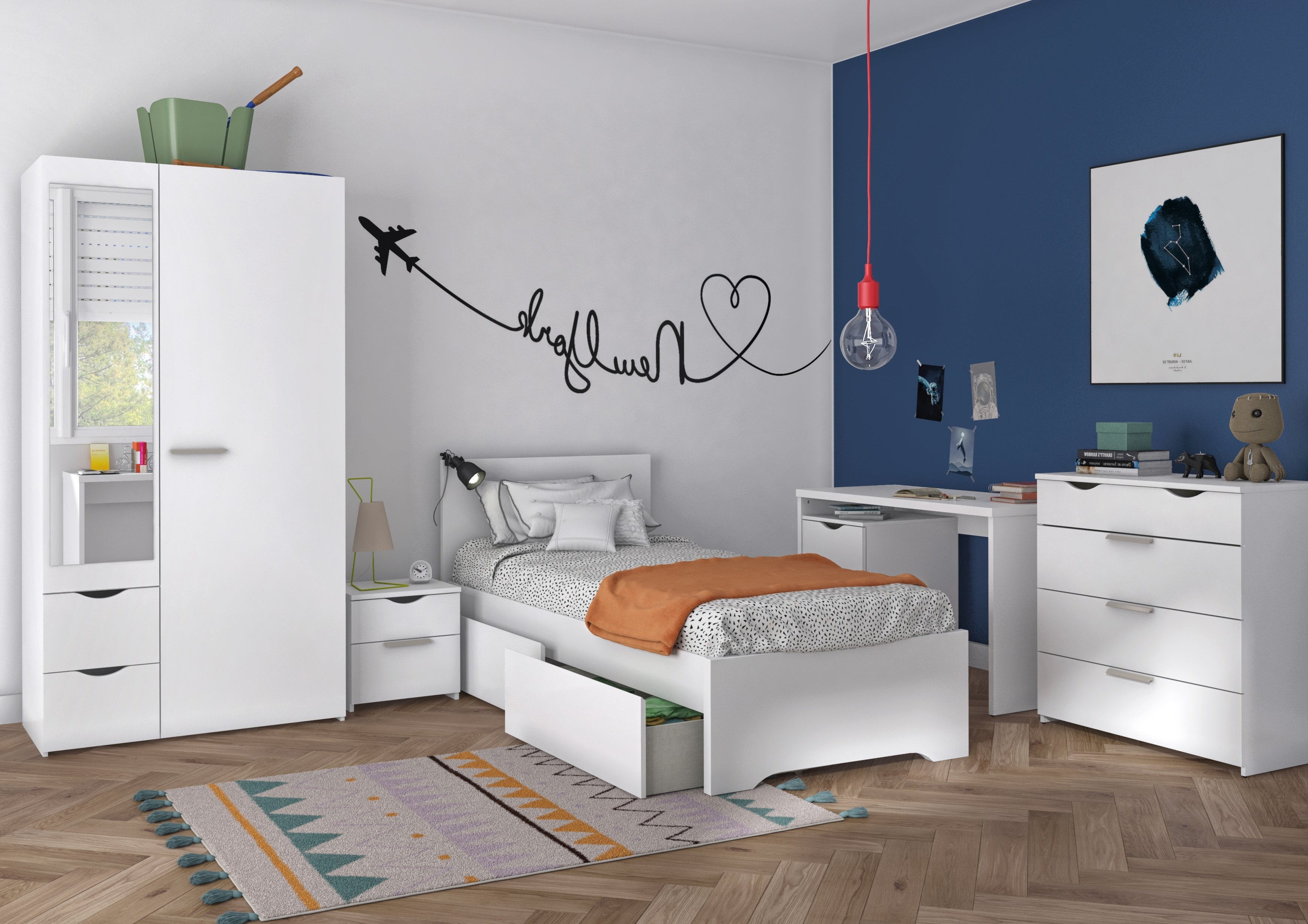 Armoire Tempo - 2 portes - Blanc - 100x55x195cm 