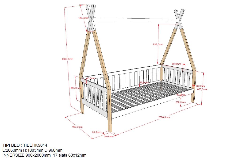 TIPI bed MH 90 x 200 cm wit *