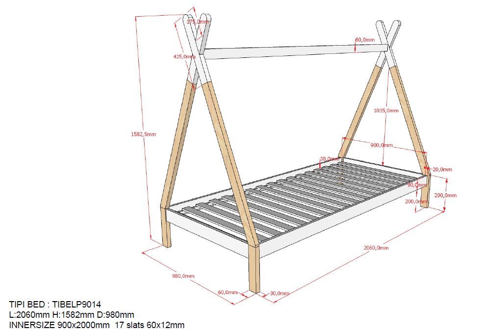 Vipack - Huisbed TIPI - Verhoogd - Wit - 90x200 cm