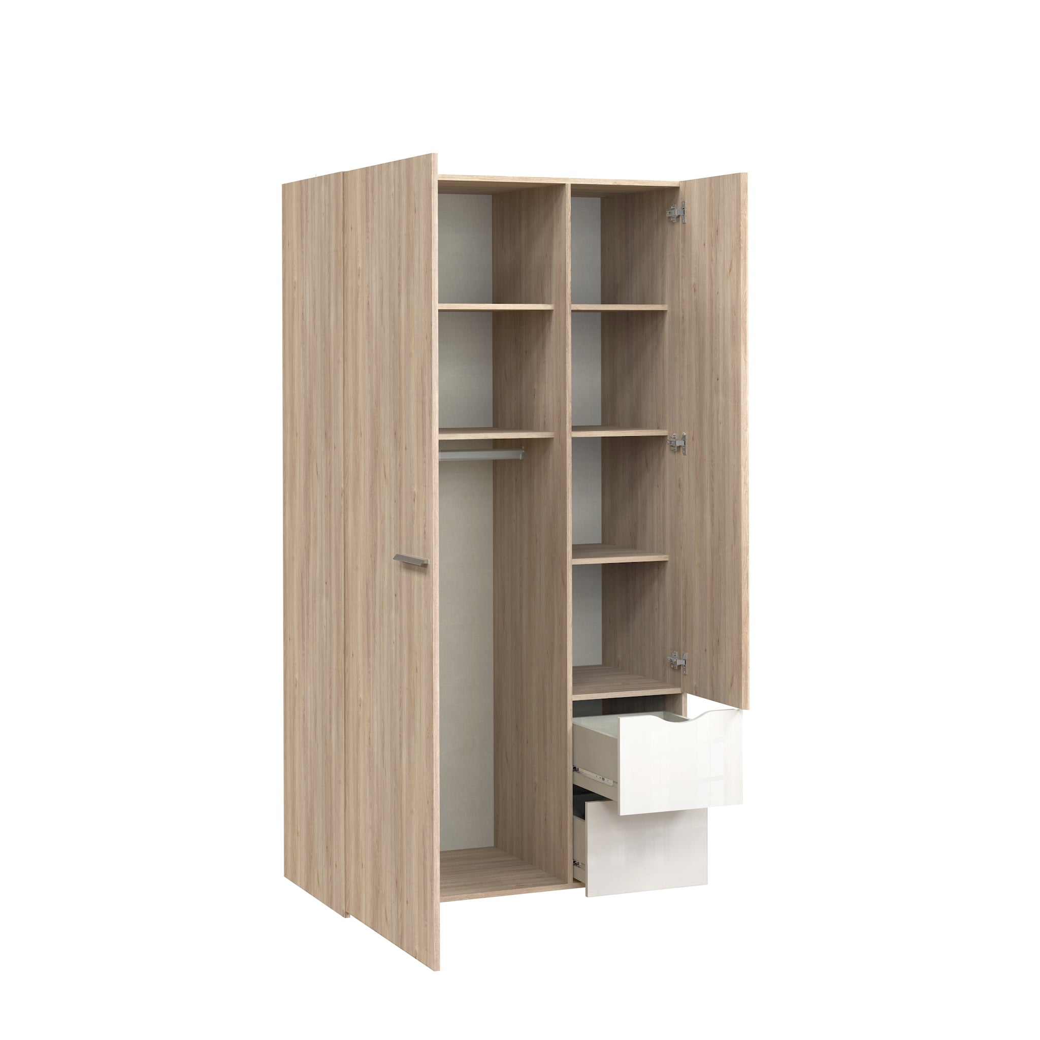 ASP - Kleerkast Tempo - Eiken decor met witte laden – 2 deuren & 2 lades – 100x195x55cm