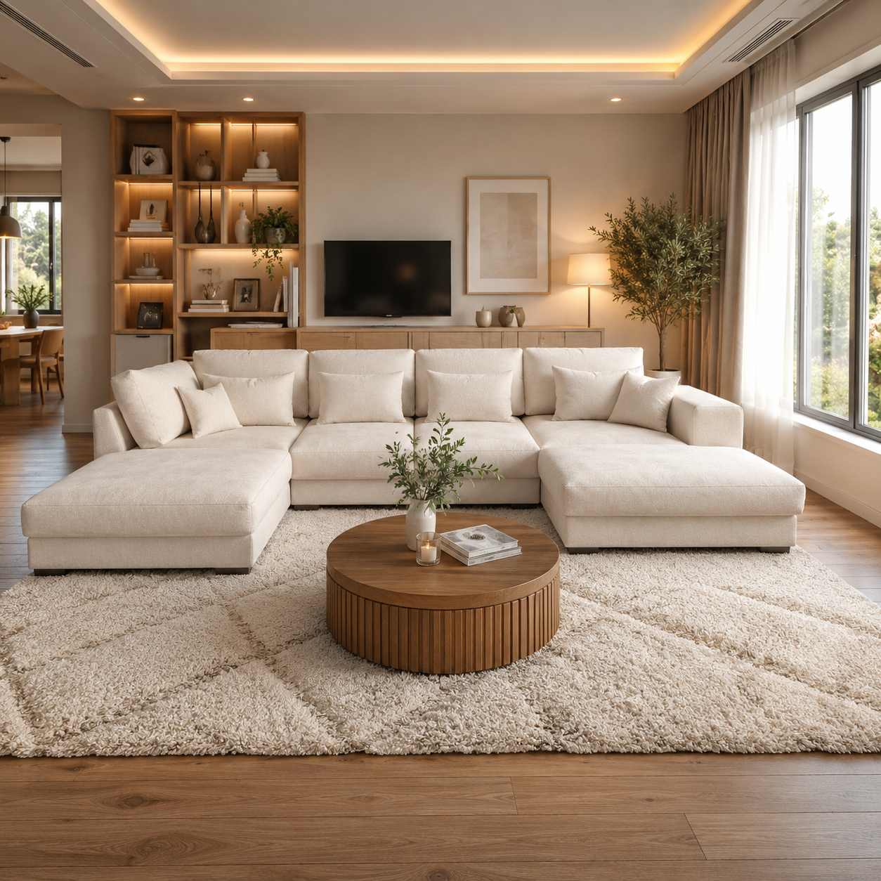MLM - Canapé d'angle Tine U - Beige clair - Droite – 208 x 354 x 180 cm