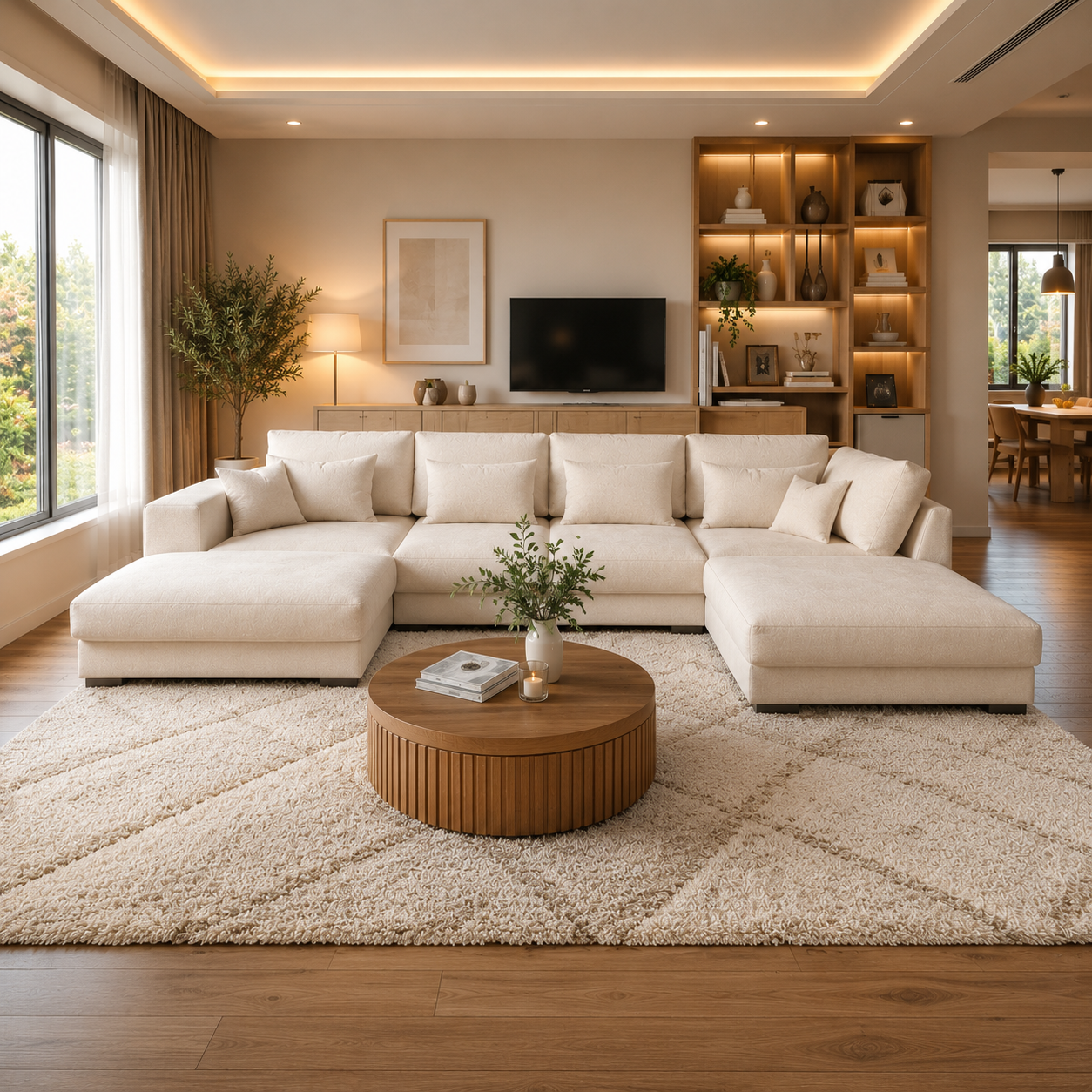 MLM - Canapé d'angle Tine U - Beige clair - Gauche – 180 x 354 x 208 cm