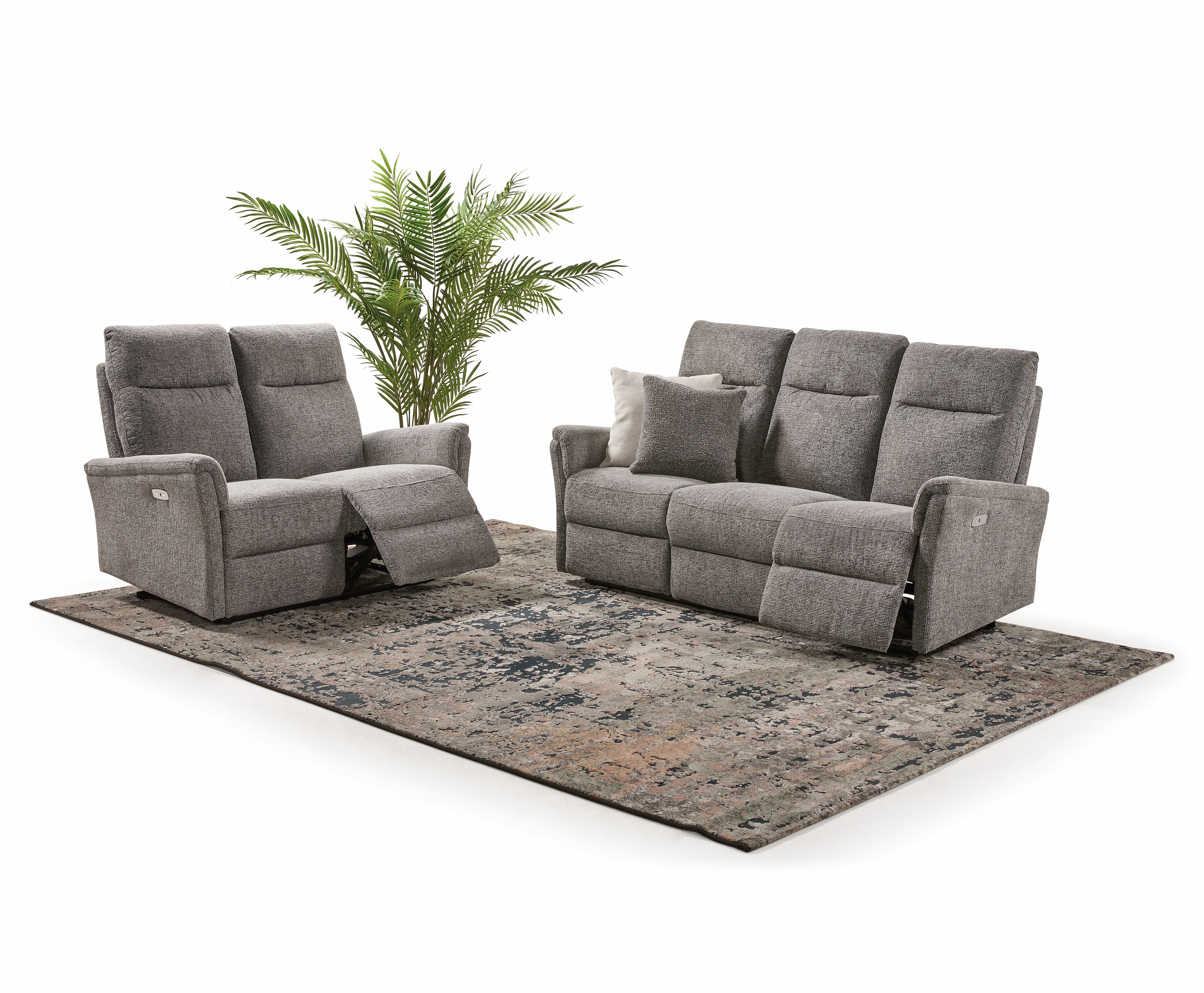 2BM - Salon Venise 3+2 - Tissu gris clair - 4 relax électriques