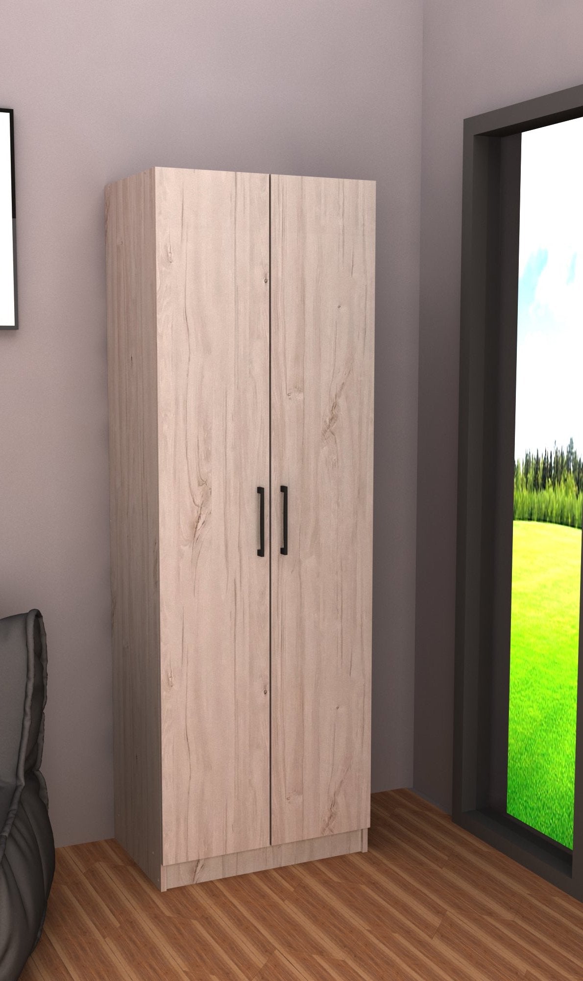 TYC - Armoire - Placard de rangement Elmo - 2 portes tournantes - Chêne Blanc - 60x180x50cm